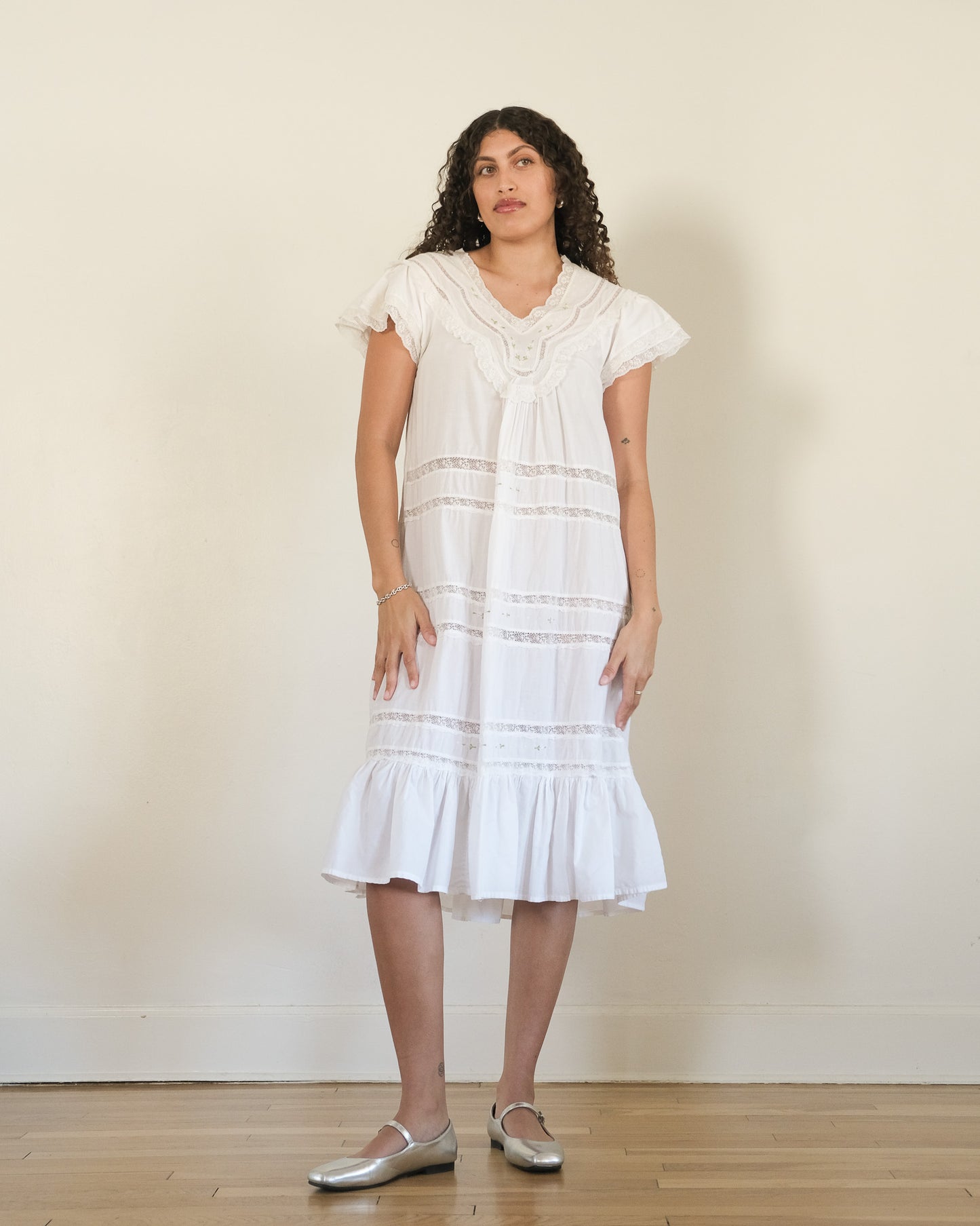 90s cotton lace embroidered nightgown dress