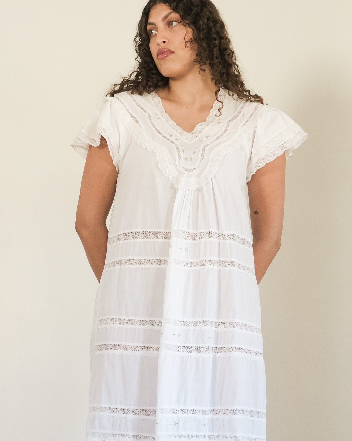 90s cotton lace embroidered nightgown dress