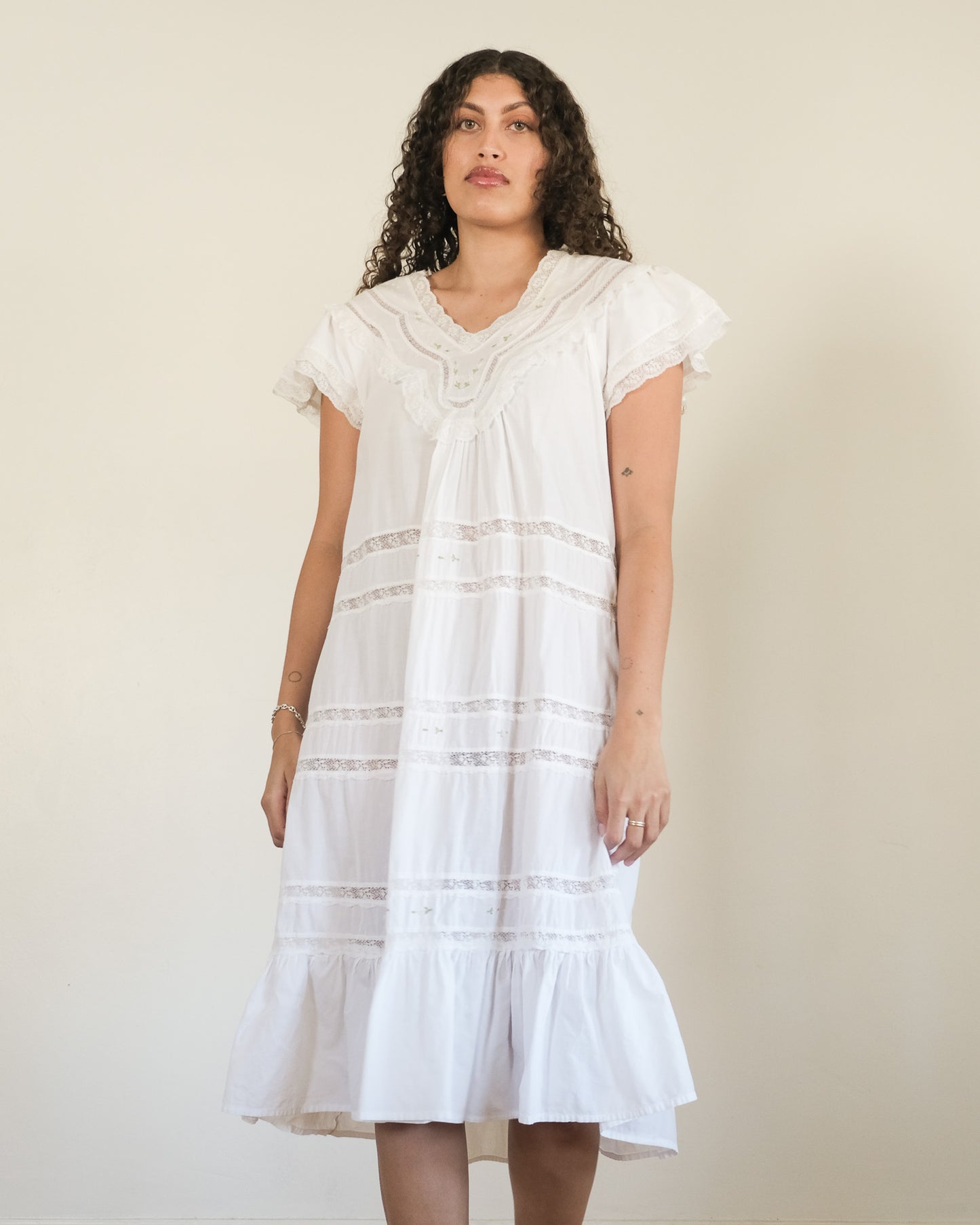90s cotton lace embroidered nightgown dress
