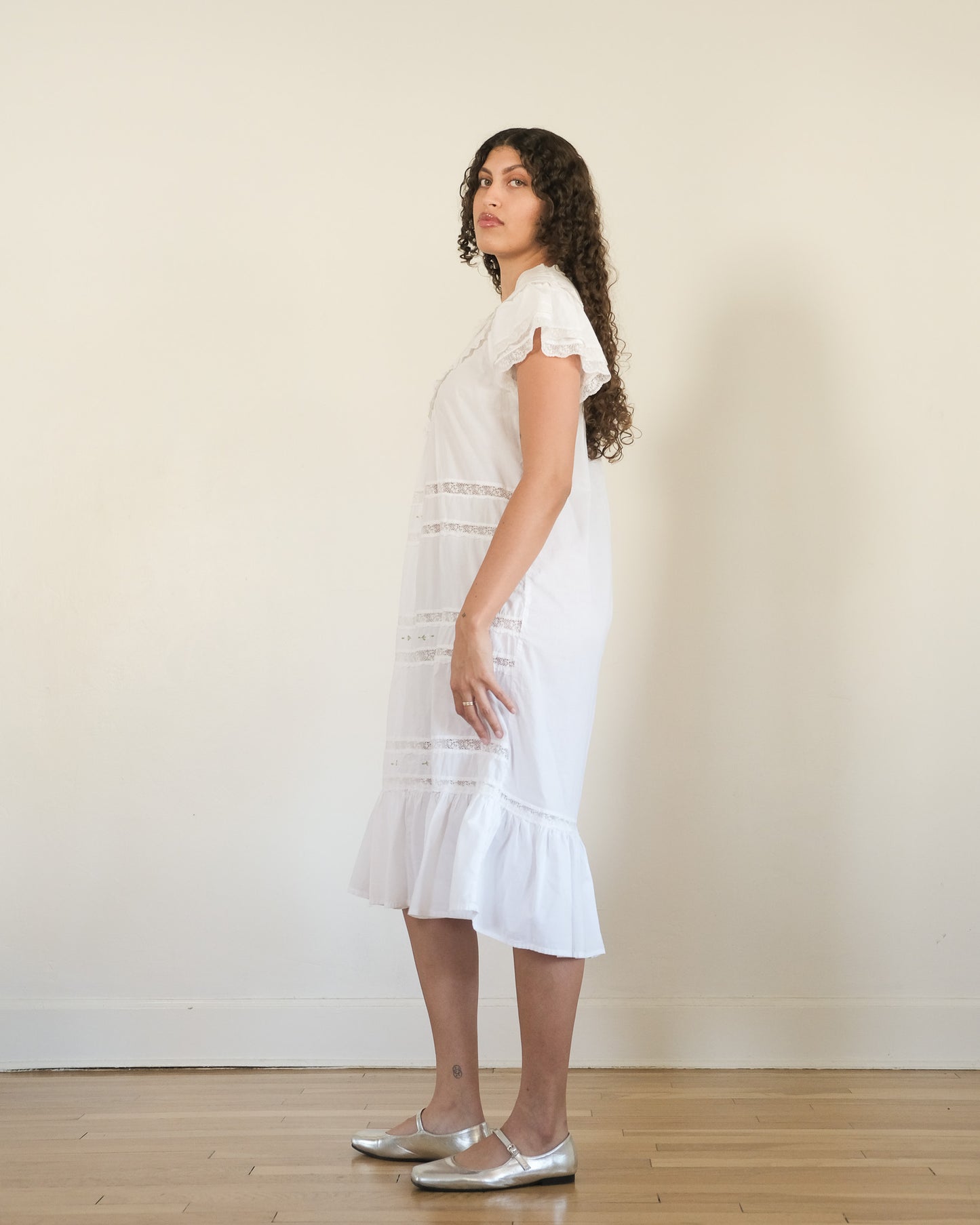 90s cotton lace embroidered nightgown dress
