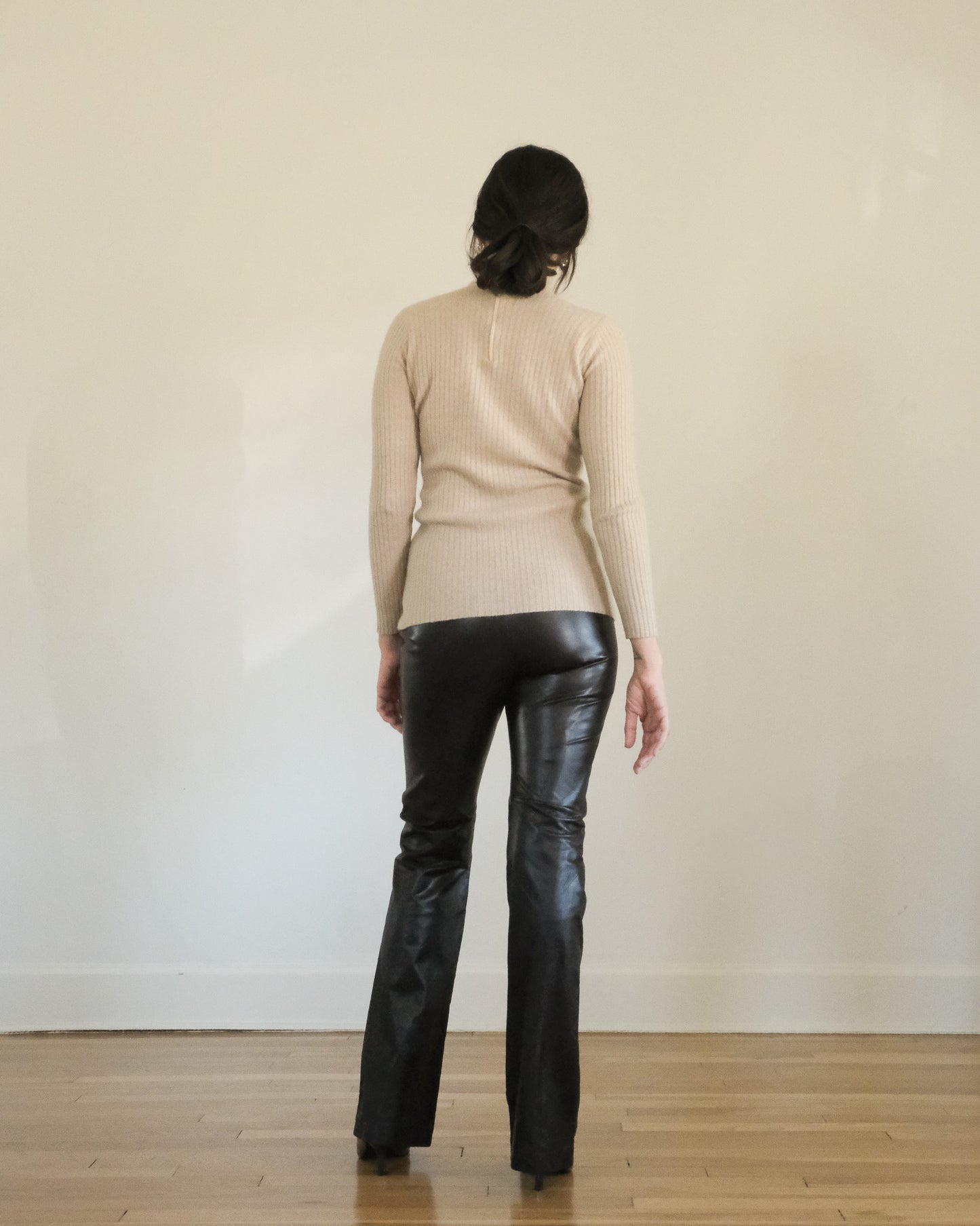 espresso leather bootcut trousers