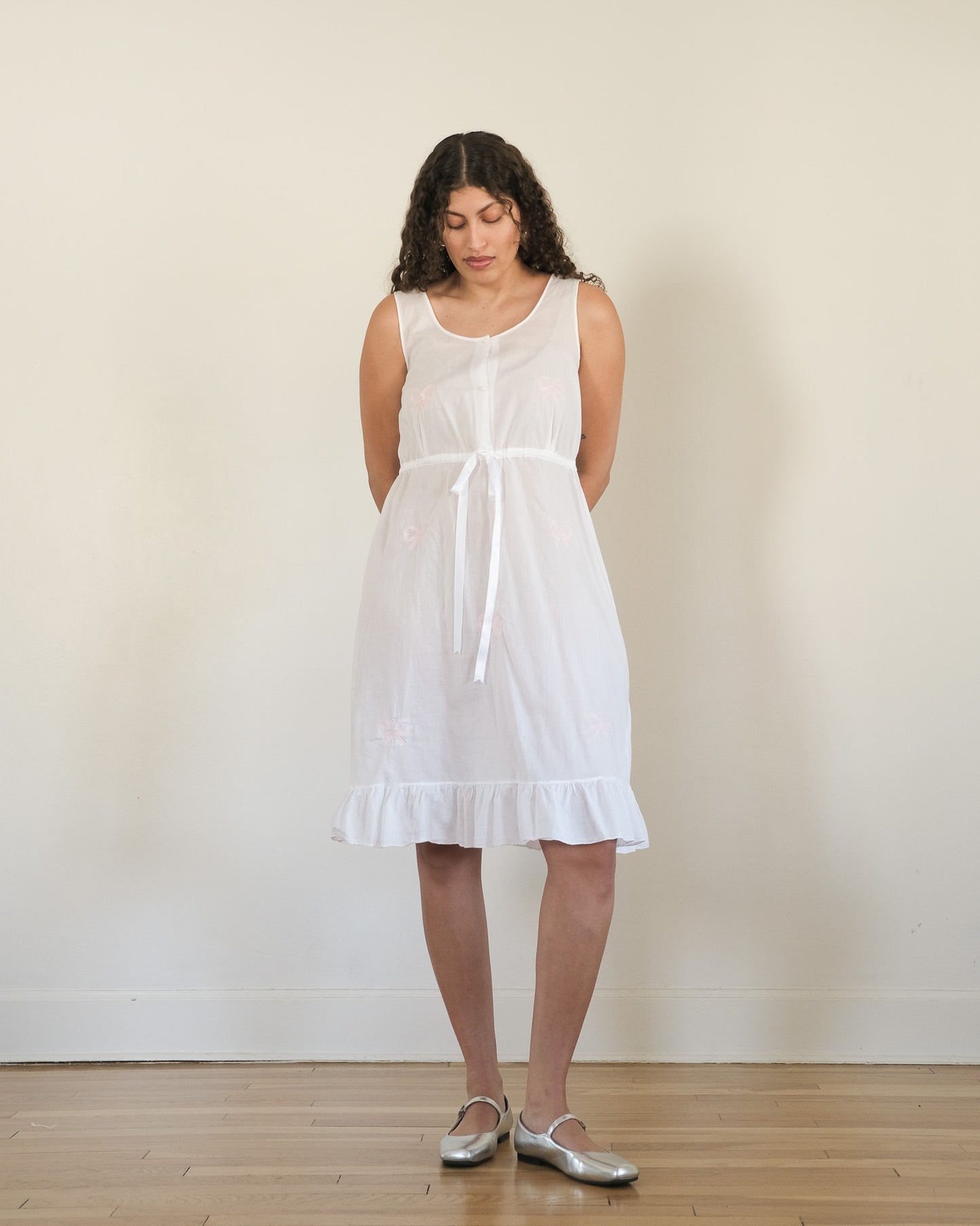 90s bow motif nightgown dress