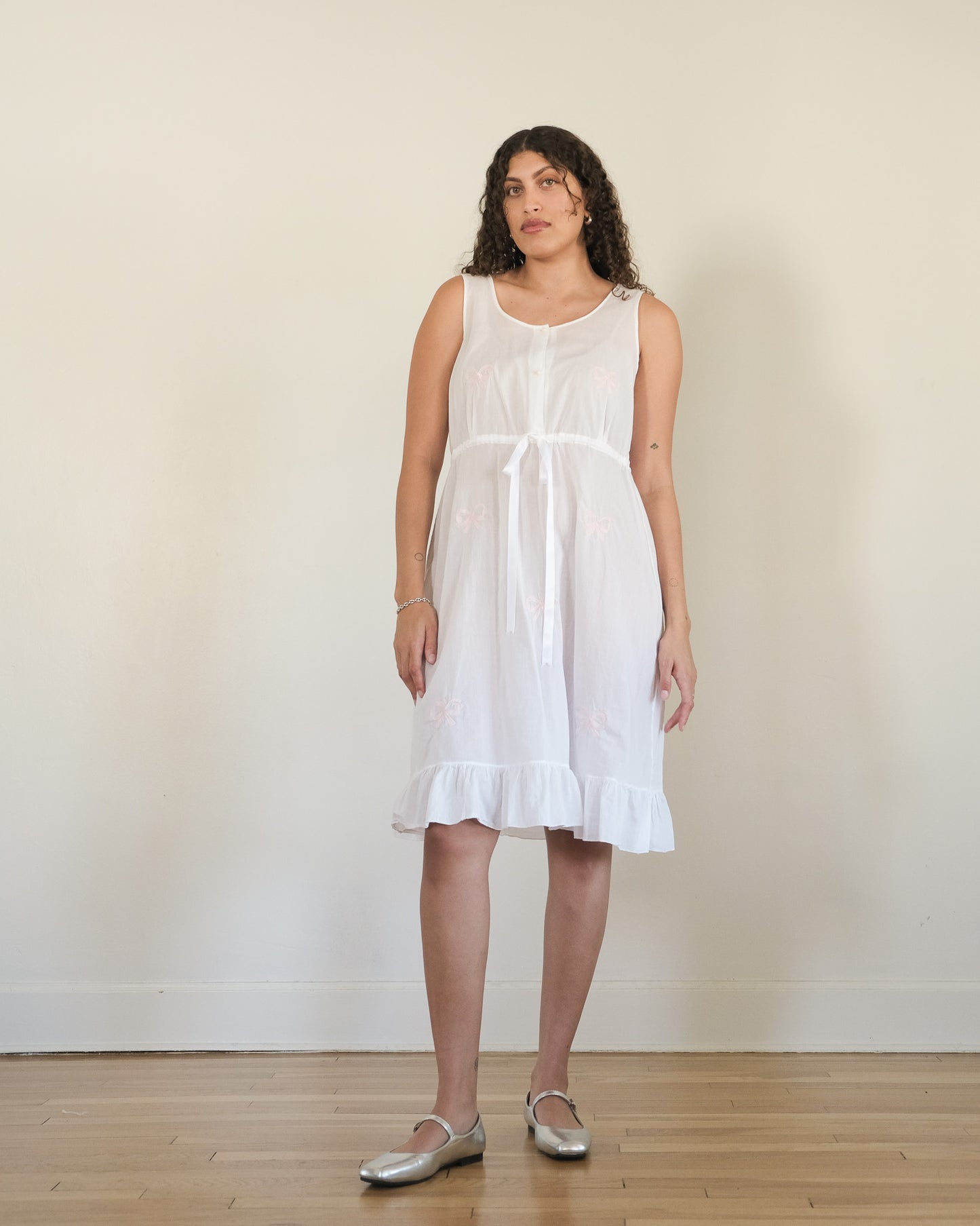 90s bow motif nightgown dress
