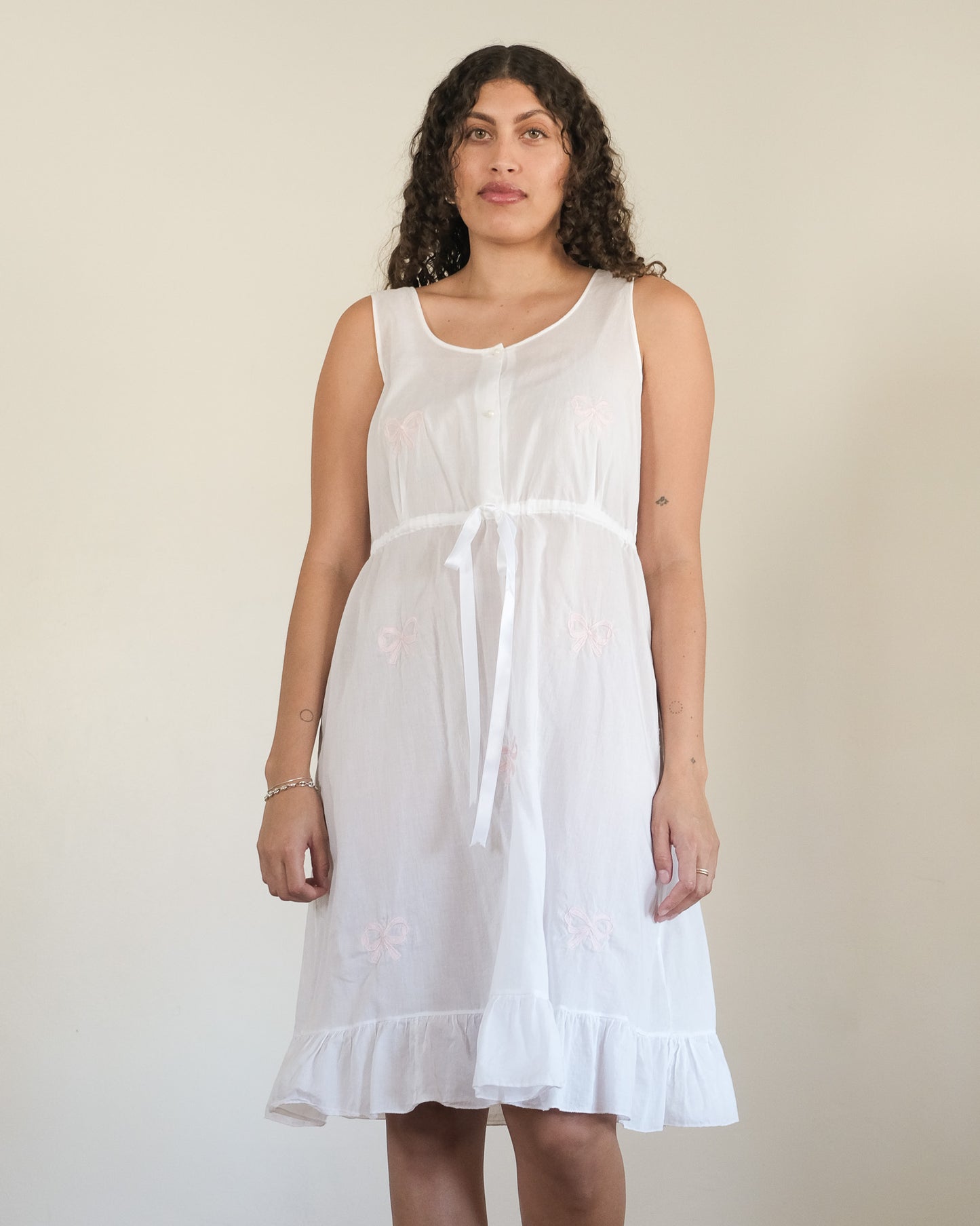 90s bow motif nightgown dress