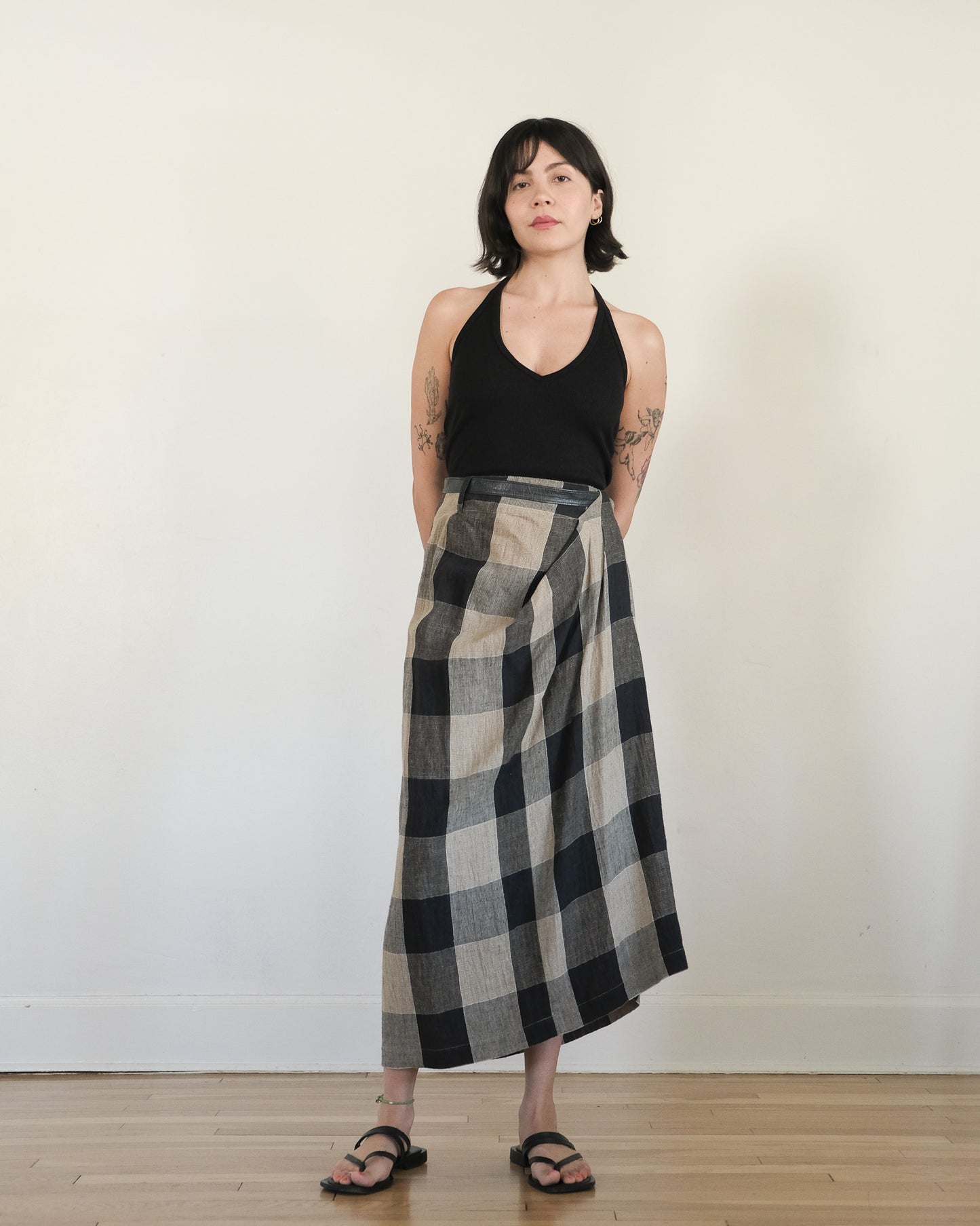 80s Issey Miyake buffalo plaid linen skirt