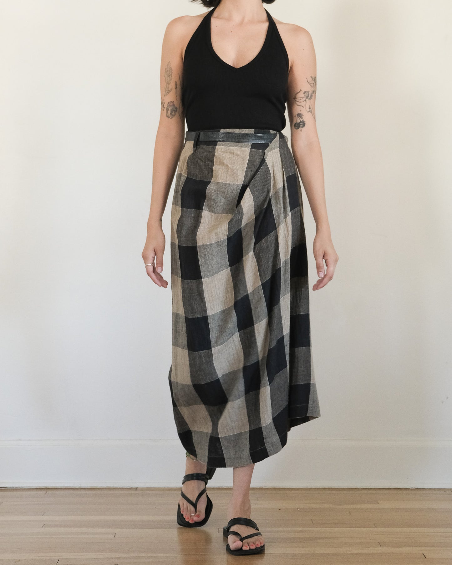 80s Issey Miyake buffalo plaid linen skirt