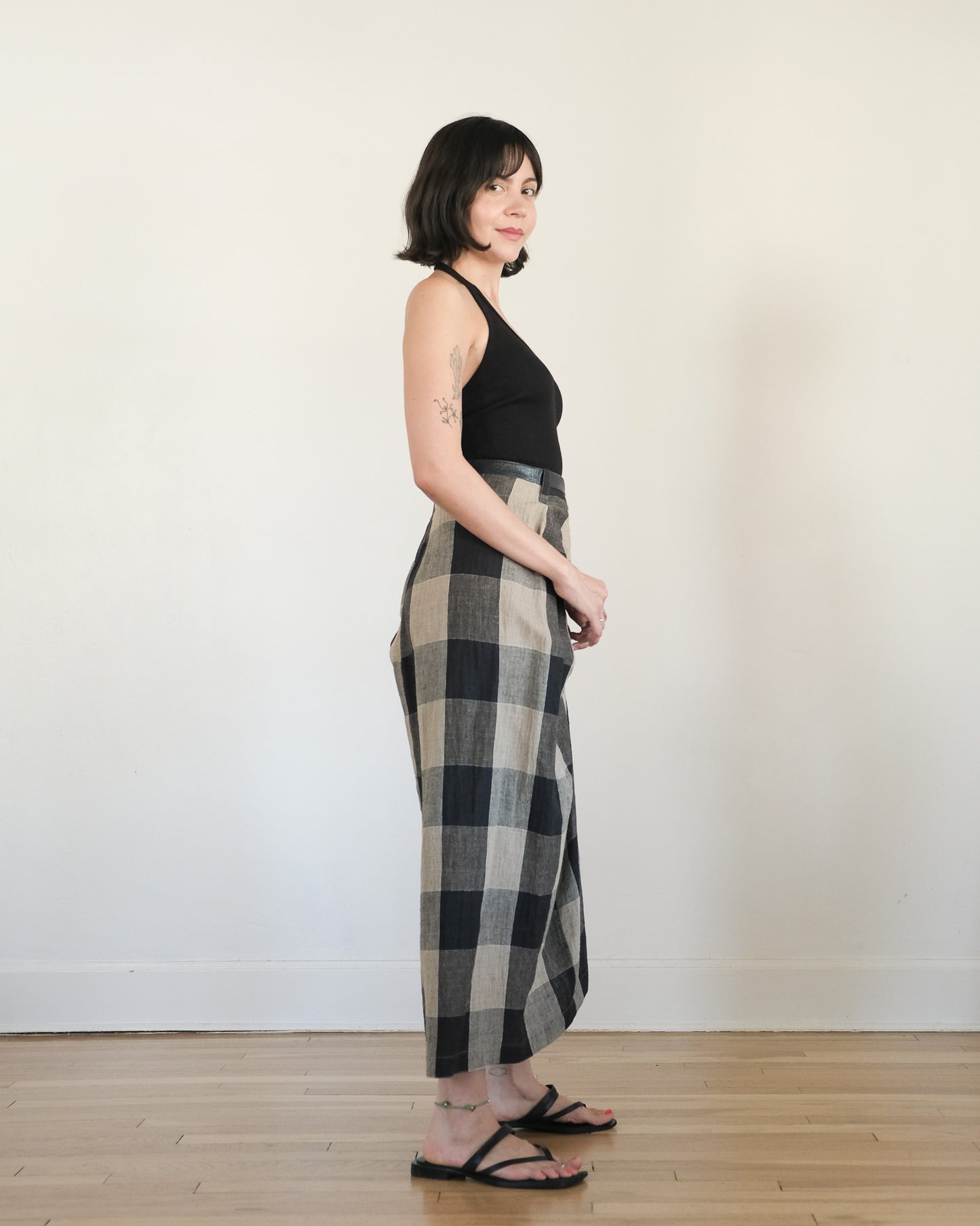 80s Issey Miyake buffalo plaid linen skirt