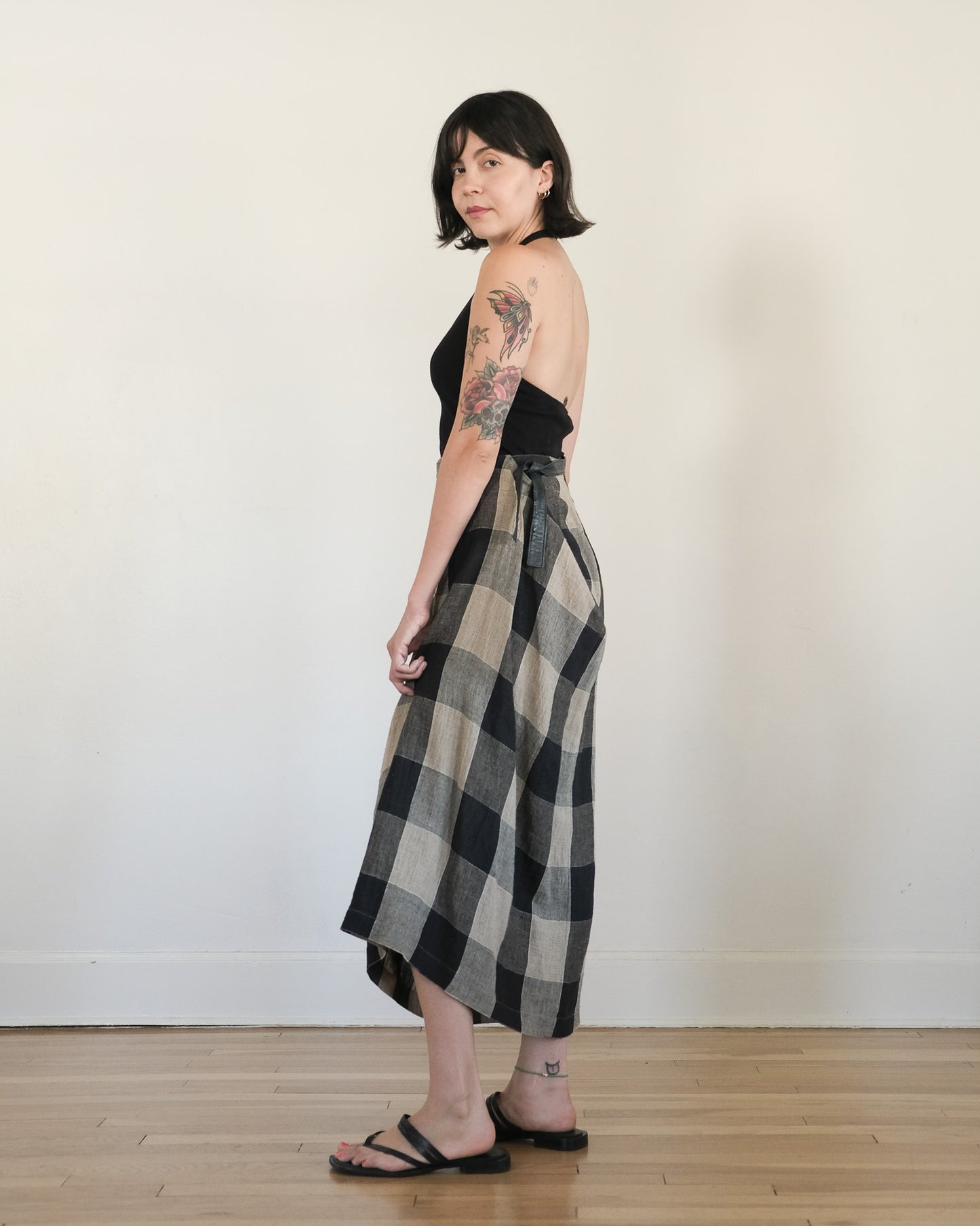 80s Issey Miyake buffalo plaid linen skirt