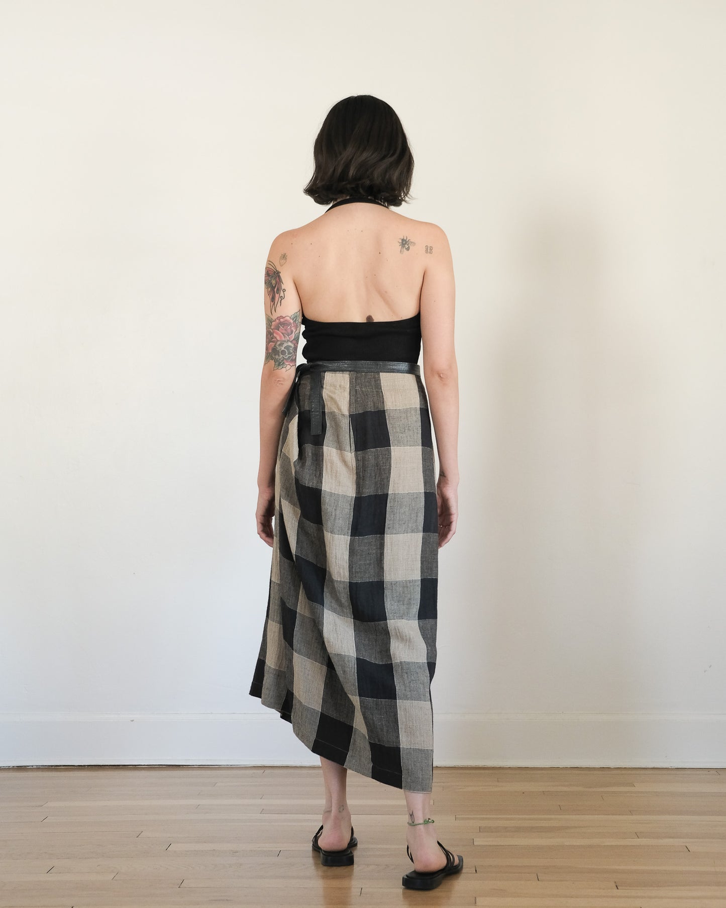 80s Issey Miyake buffalo plaid linen skirt
