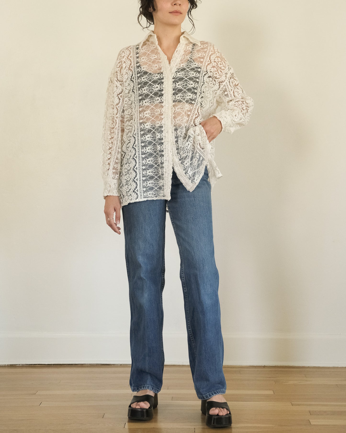 90s DKNY cotton lace button down
