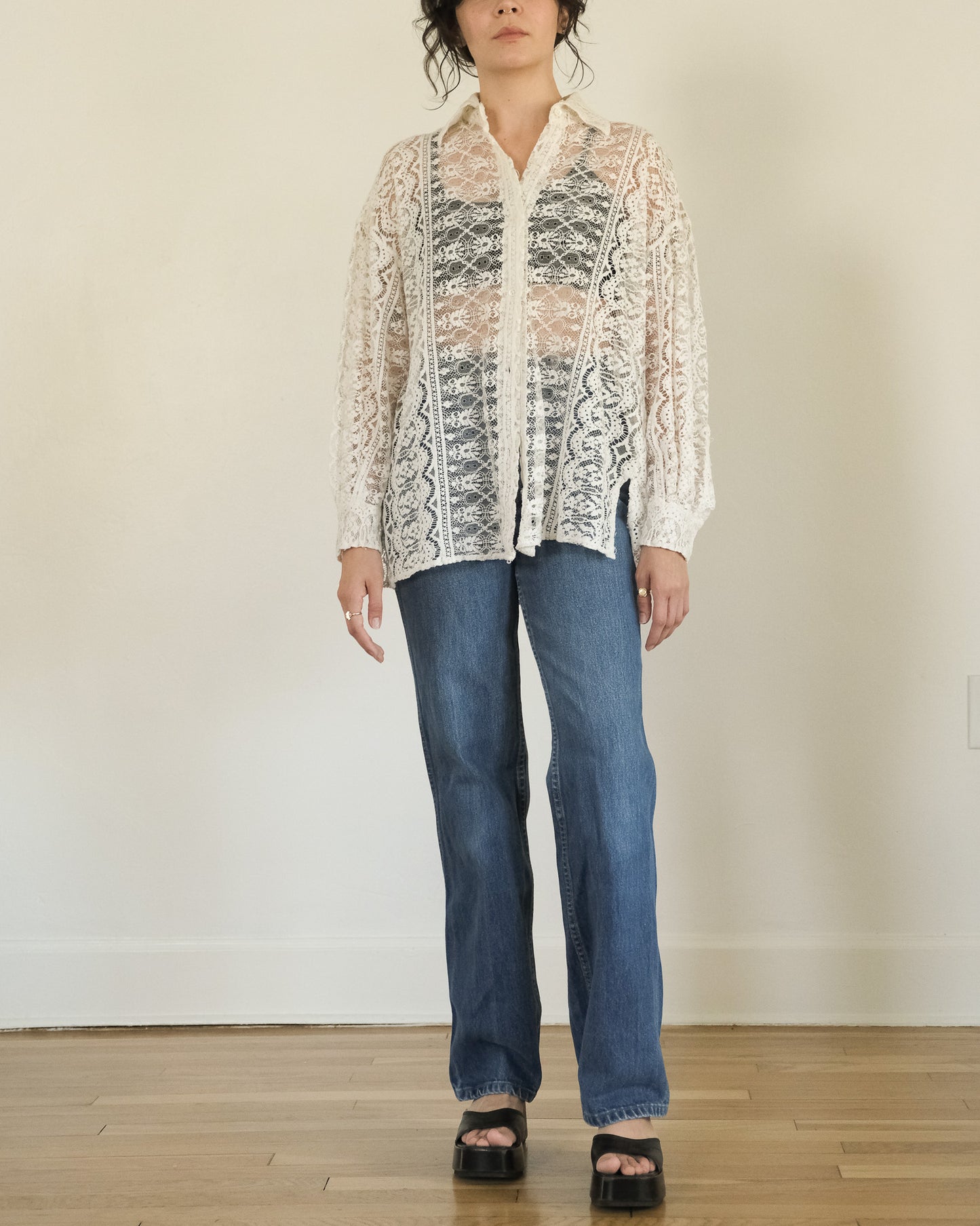 90s DKNY cotton lace button down