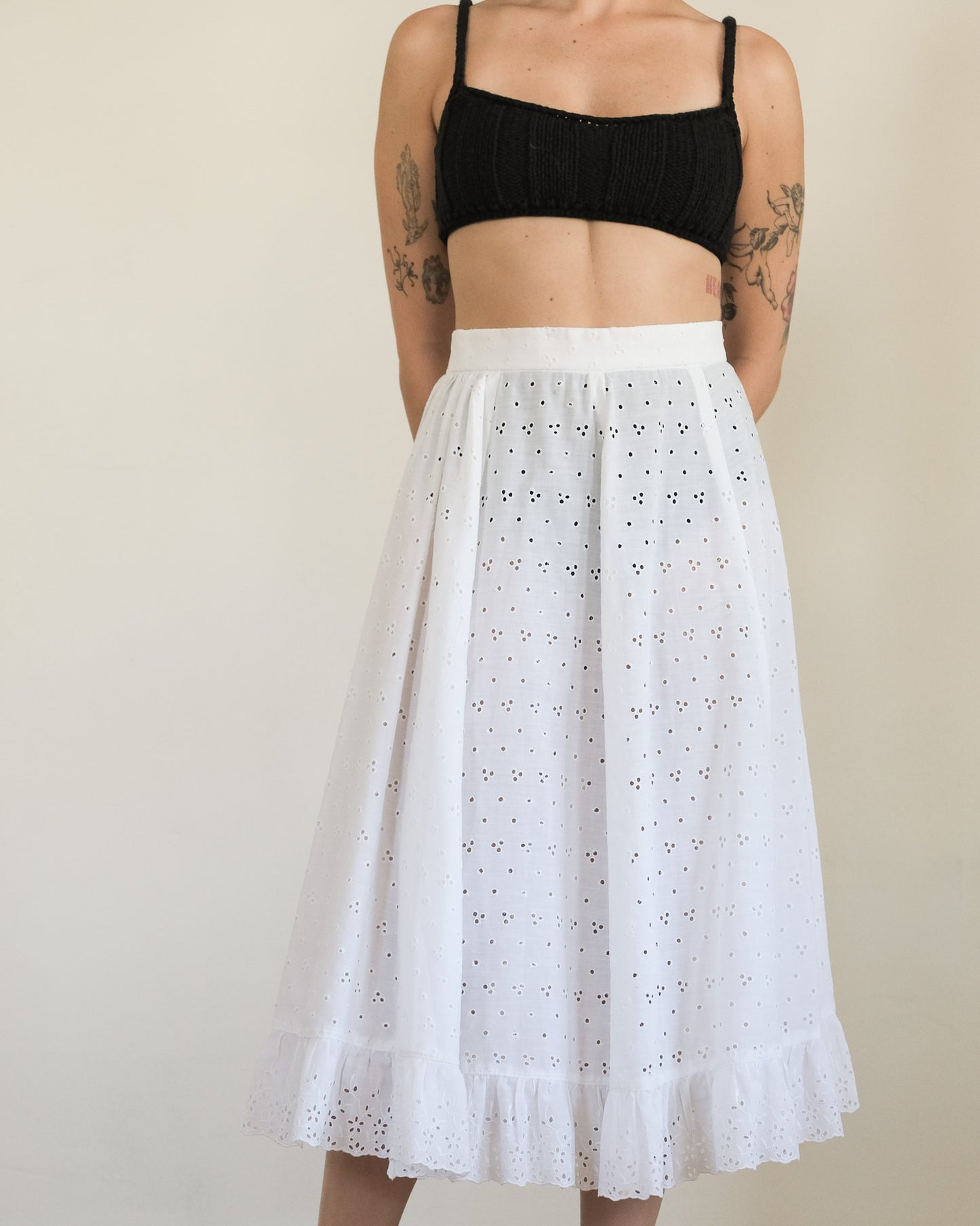 70s eyelet midi skirt