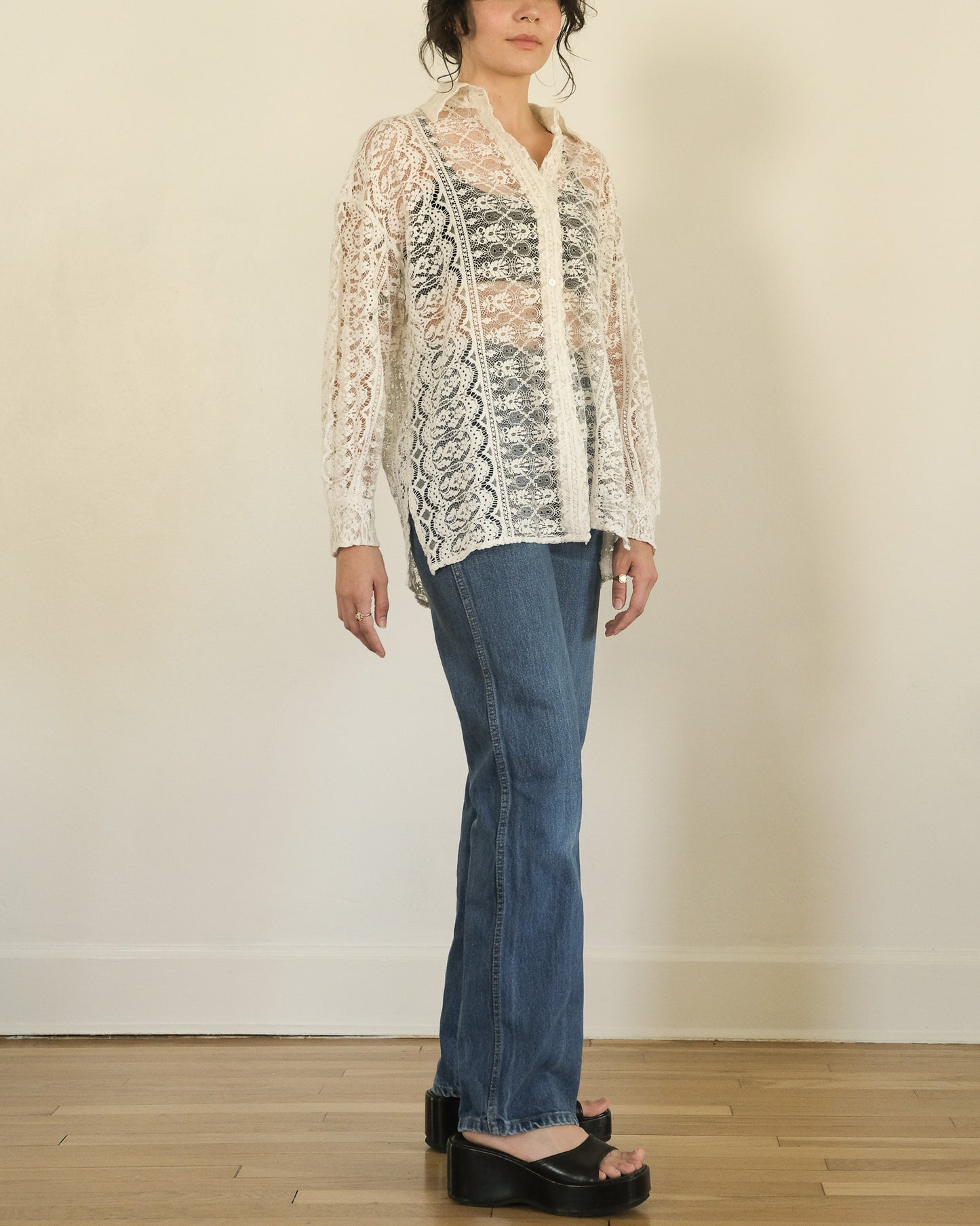 90s DKNY cotton lace button down