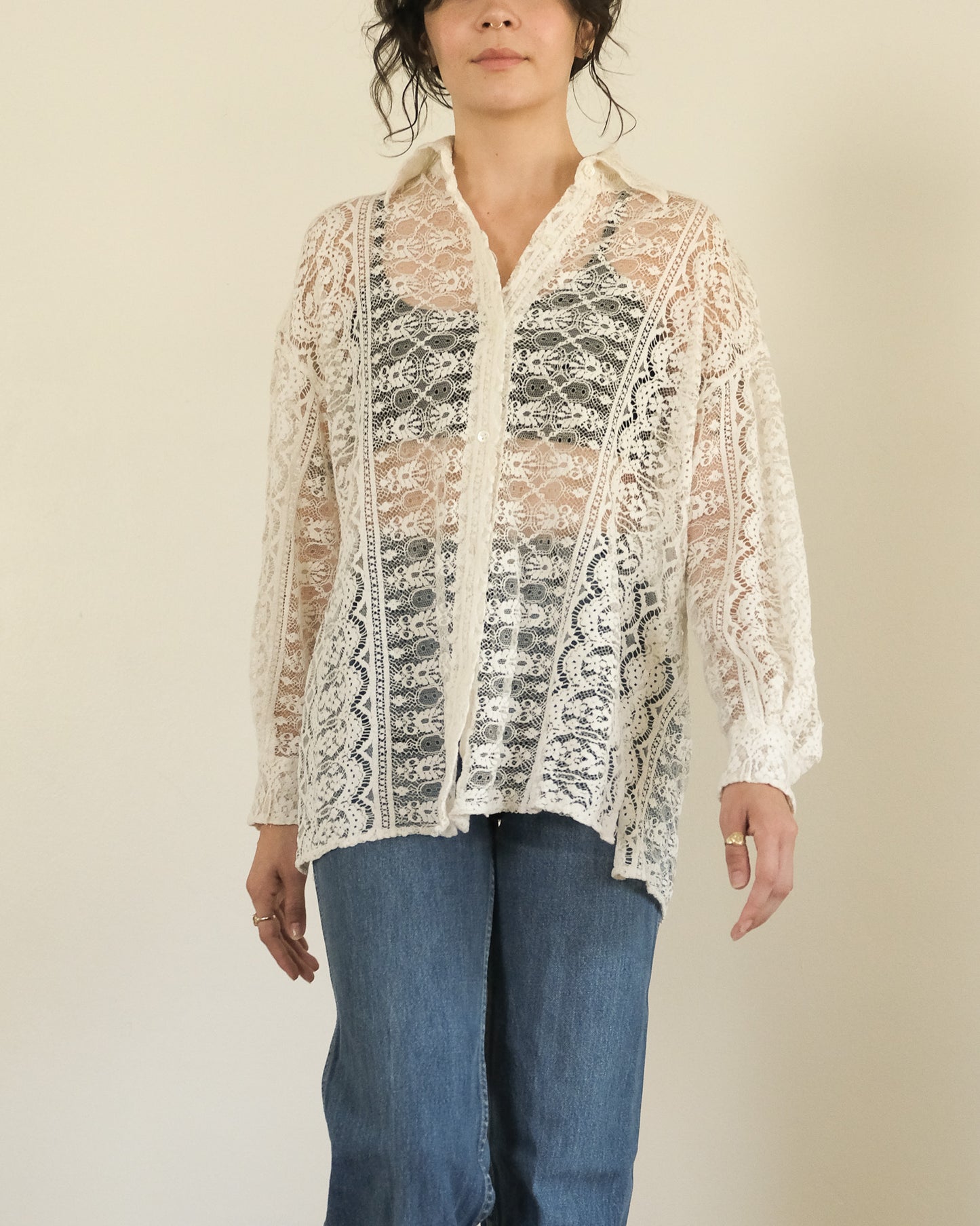 90s DKNY cotton lace button down
