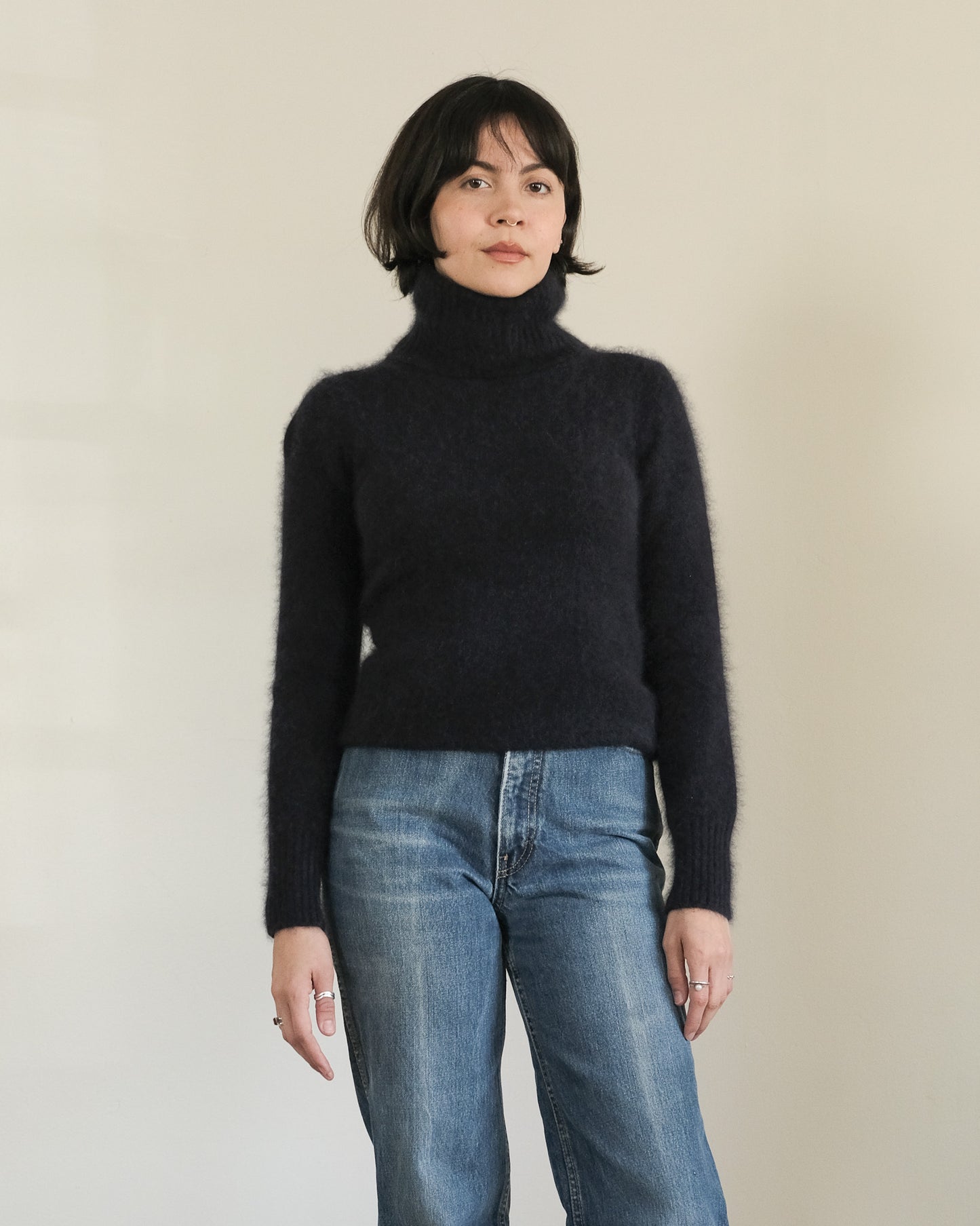 90s navy angora turtleneck