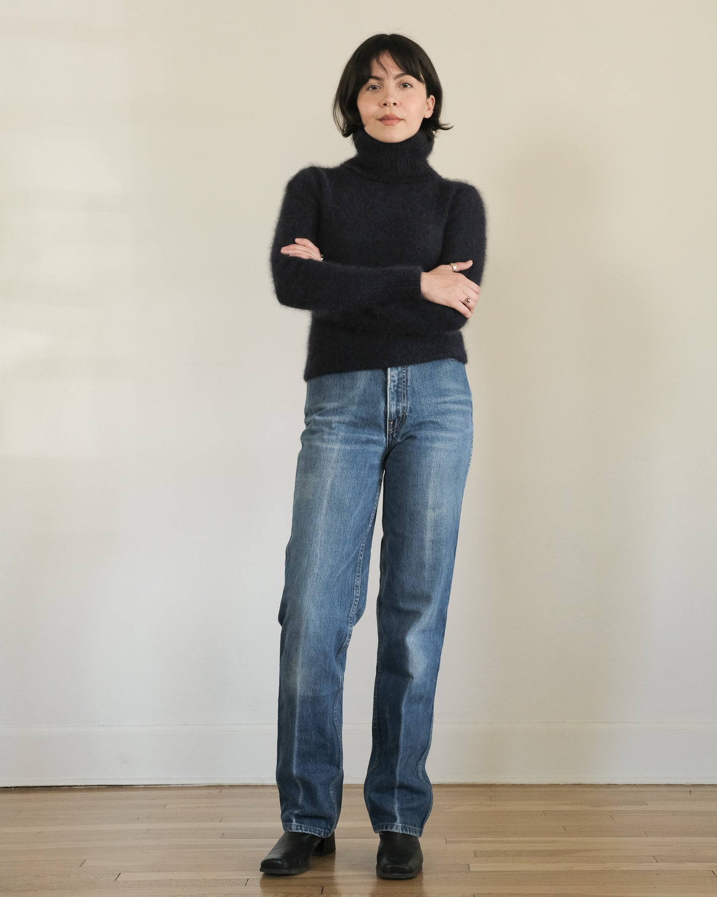 90s navy angora turtleneck