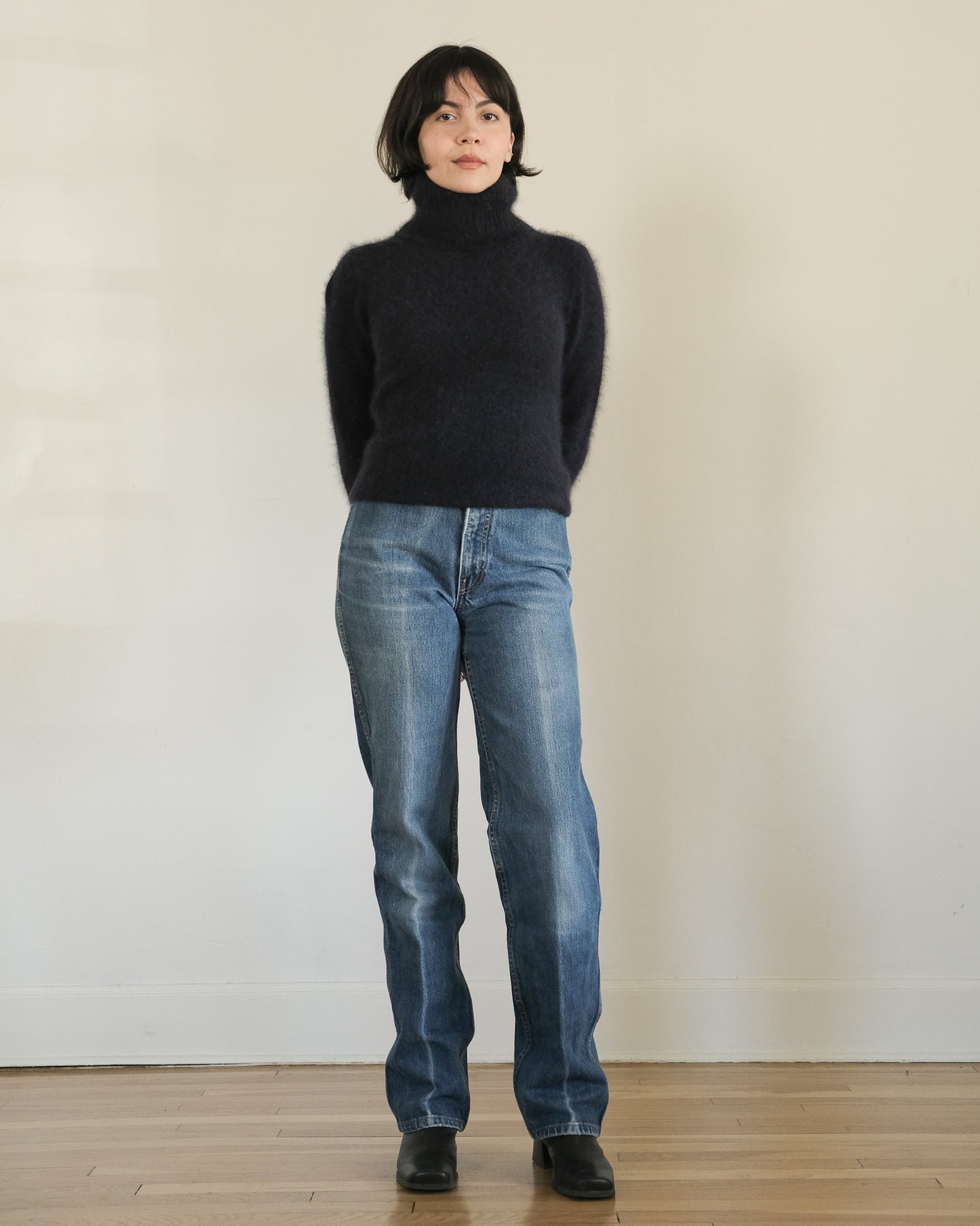 90s navy angora turtleneck