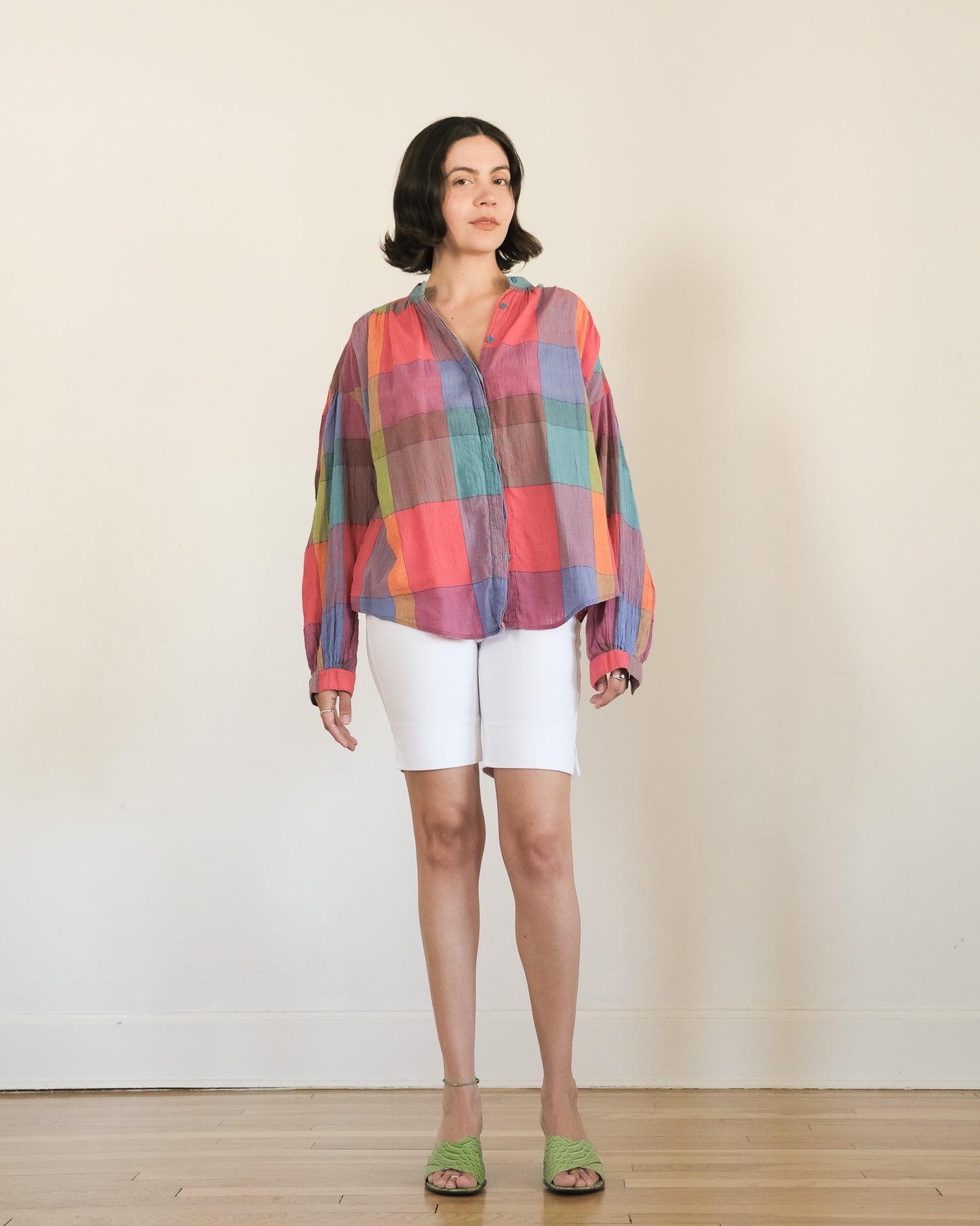 80s Liz Claiborne cotton gauze madras blouse