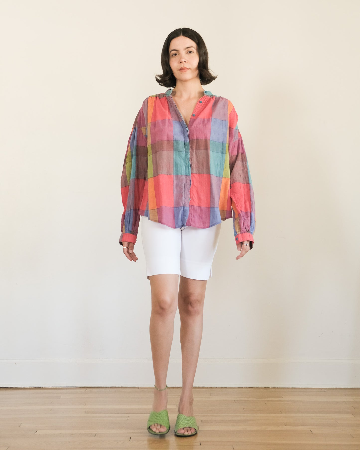 80s Liz Claiborne cotton gauze madras blouse