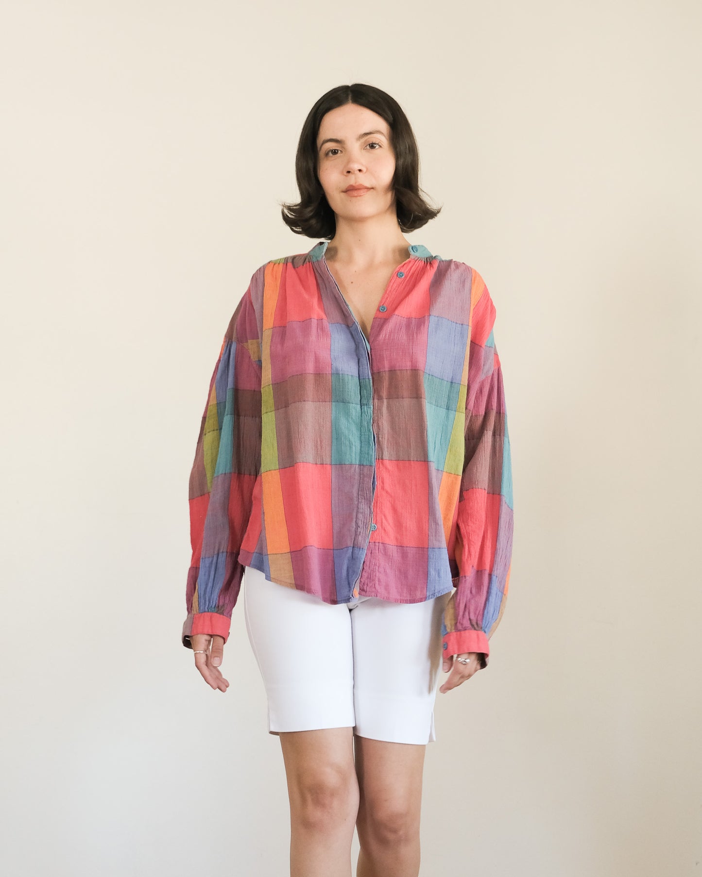 80s Liz Claiborne cotton gauze madras blouse