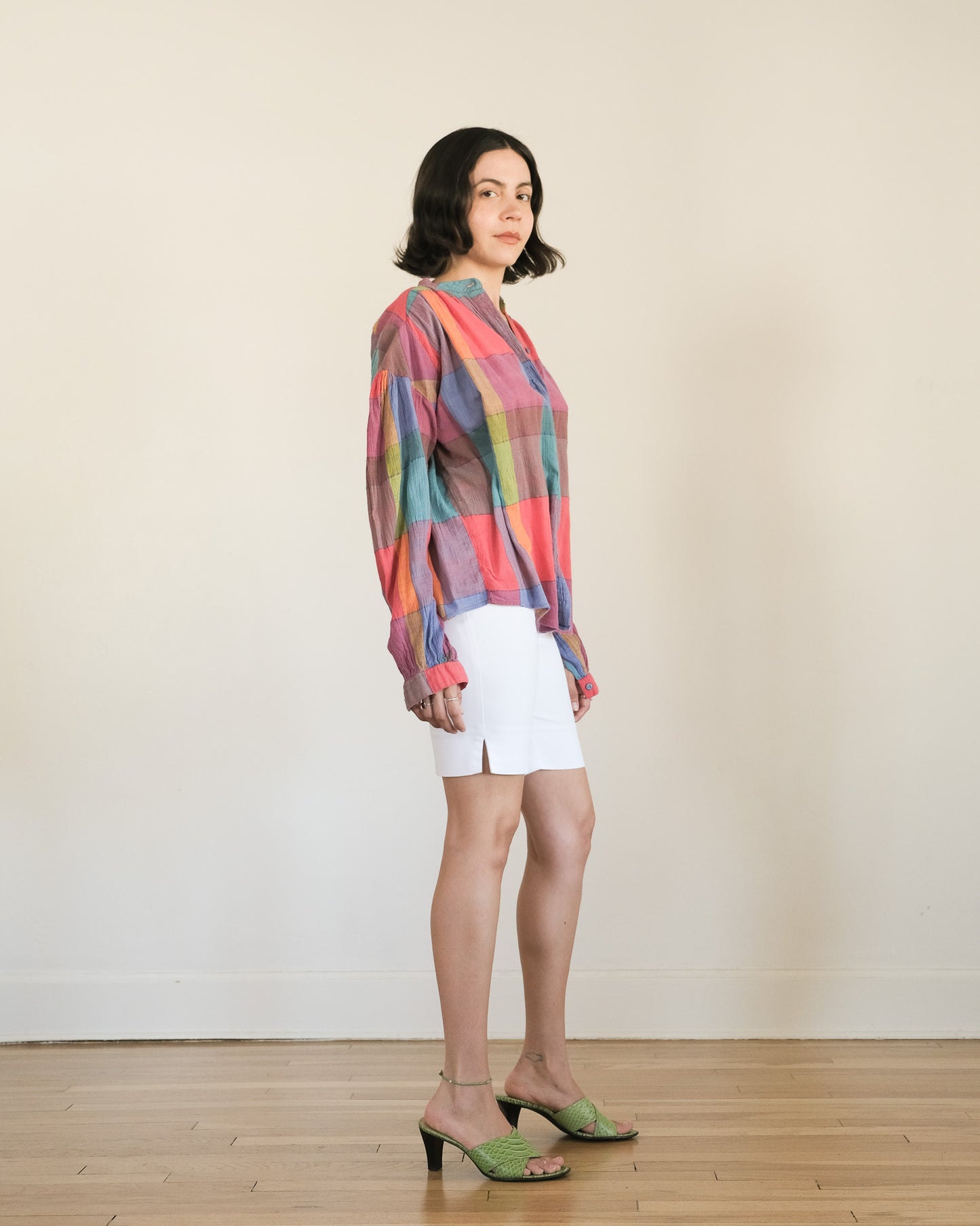 80s Liz Claiborne cotton gauze madras blouse