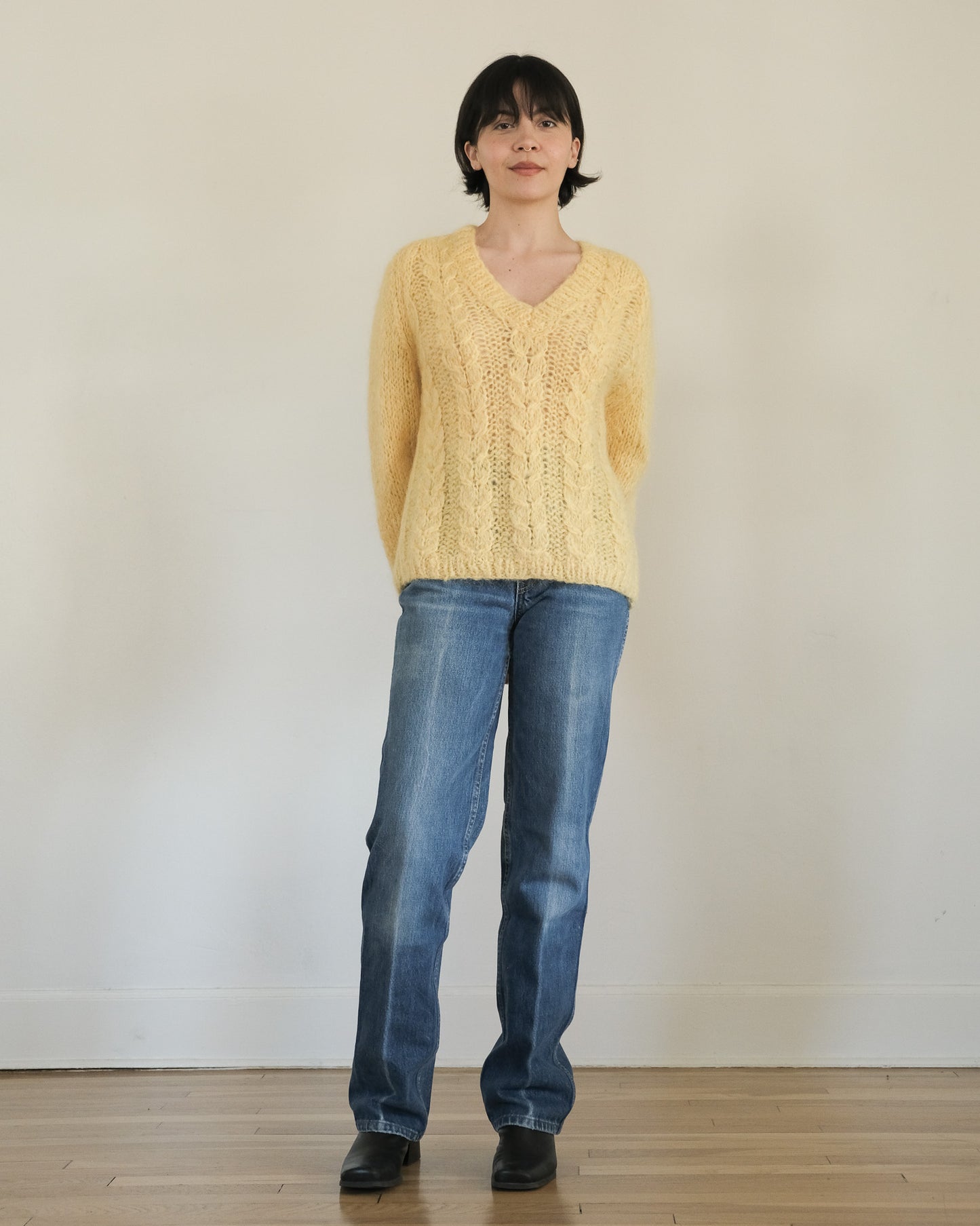 60s hand knit mohair v-neck