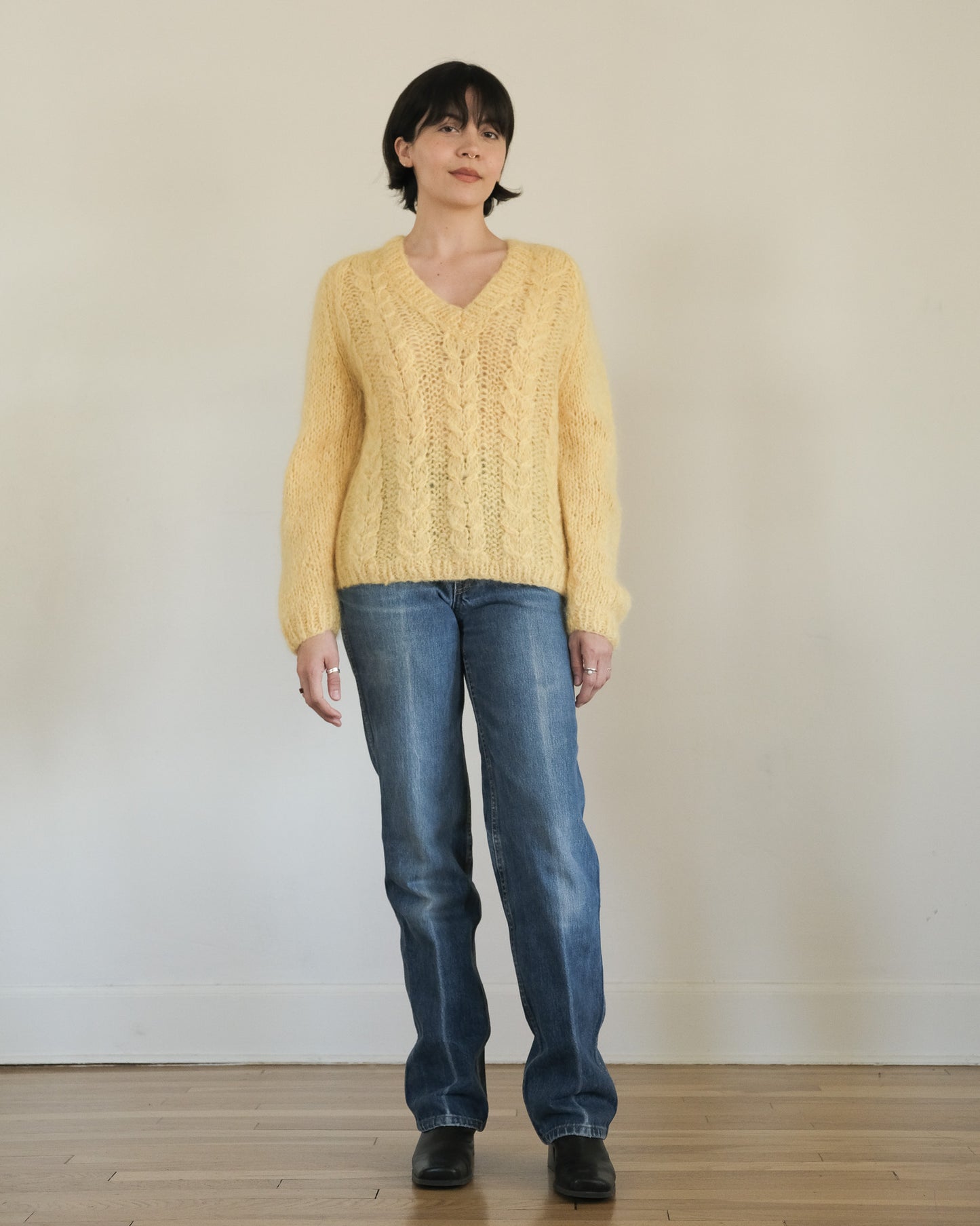 60s hand knit mohair v-neck