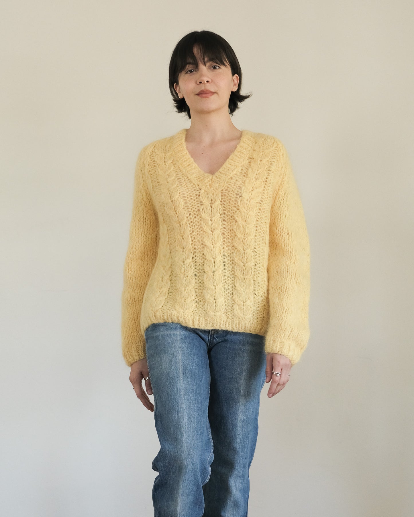 60s hand knit mohair v-neck