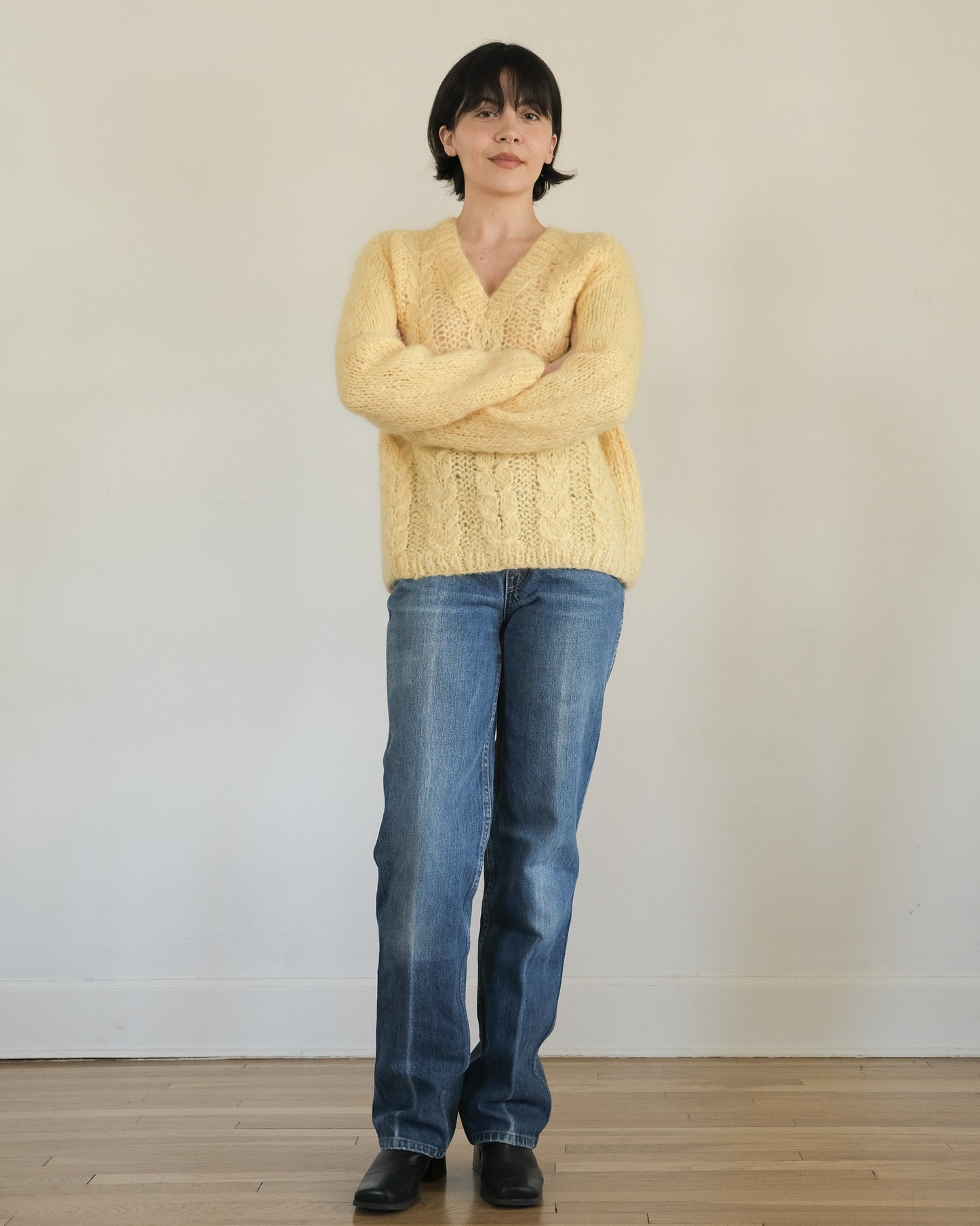 60s hand knit mohair v-neck