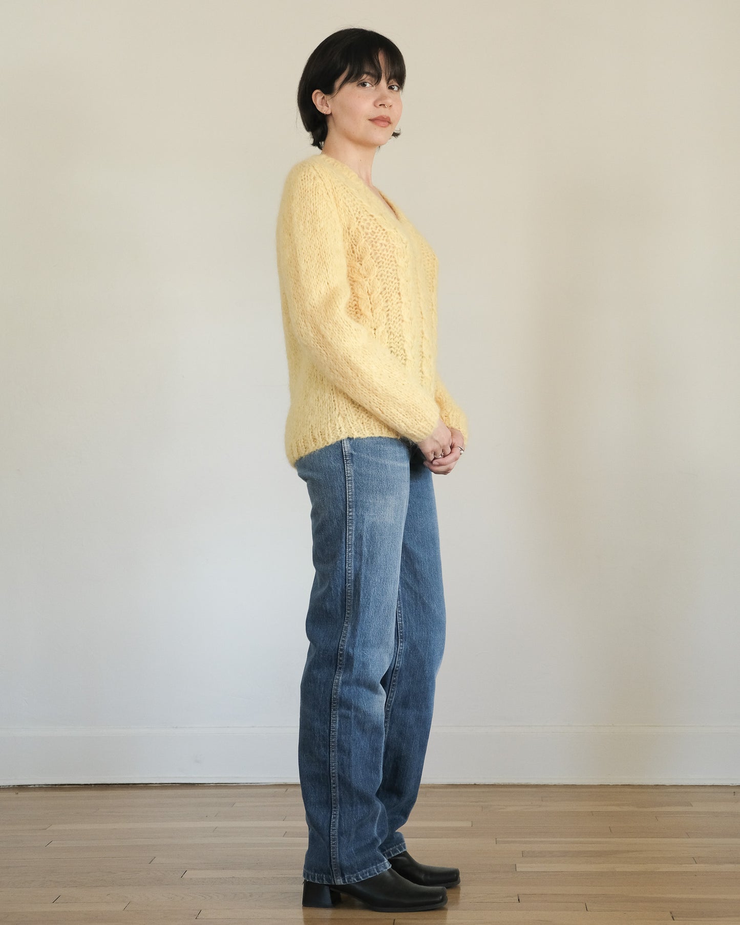 60s hand knit mohair v-neck