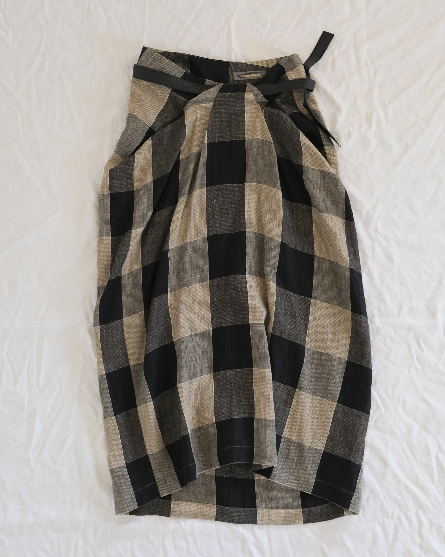 80s Issey Miyake buffalo plaid linen skirt