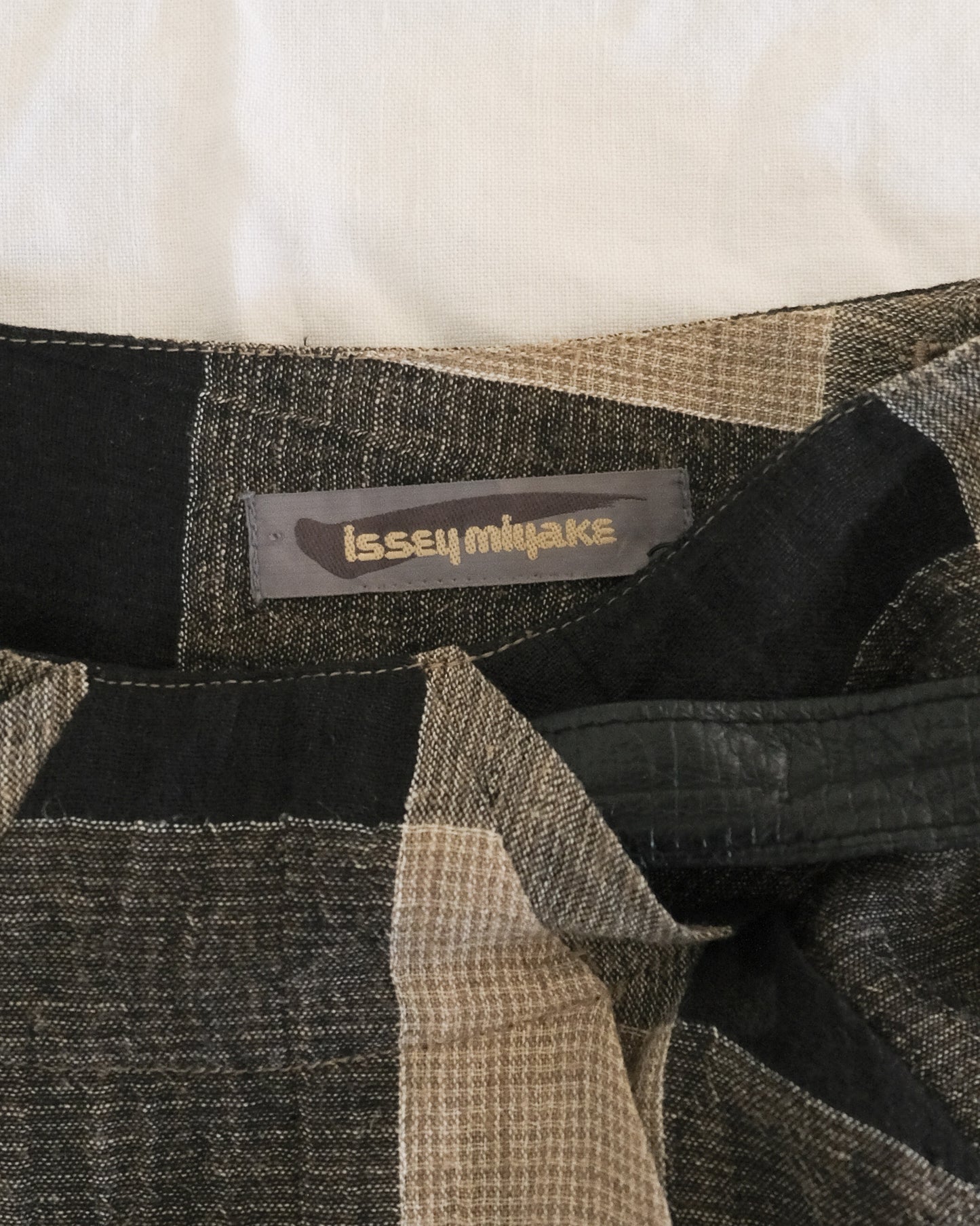 80s Issey Miyake buffalo plaid linen skirt