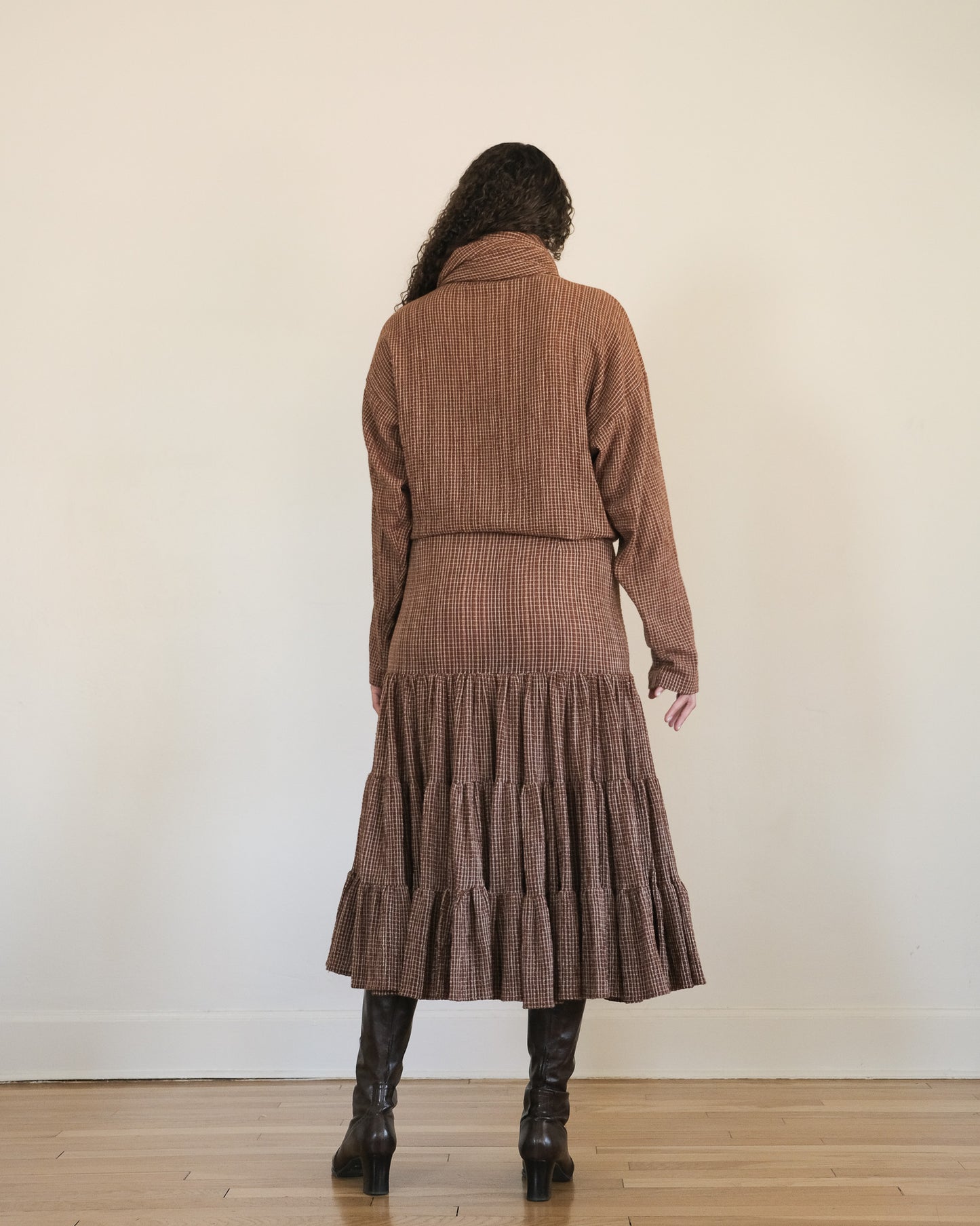 Norma Kamali scarf top + tiered skirt set