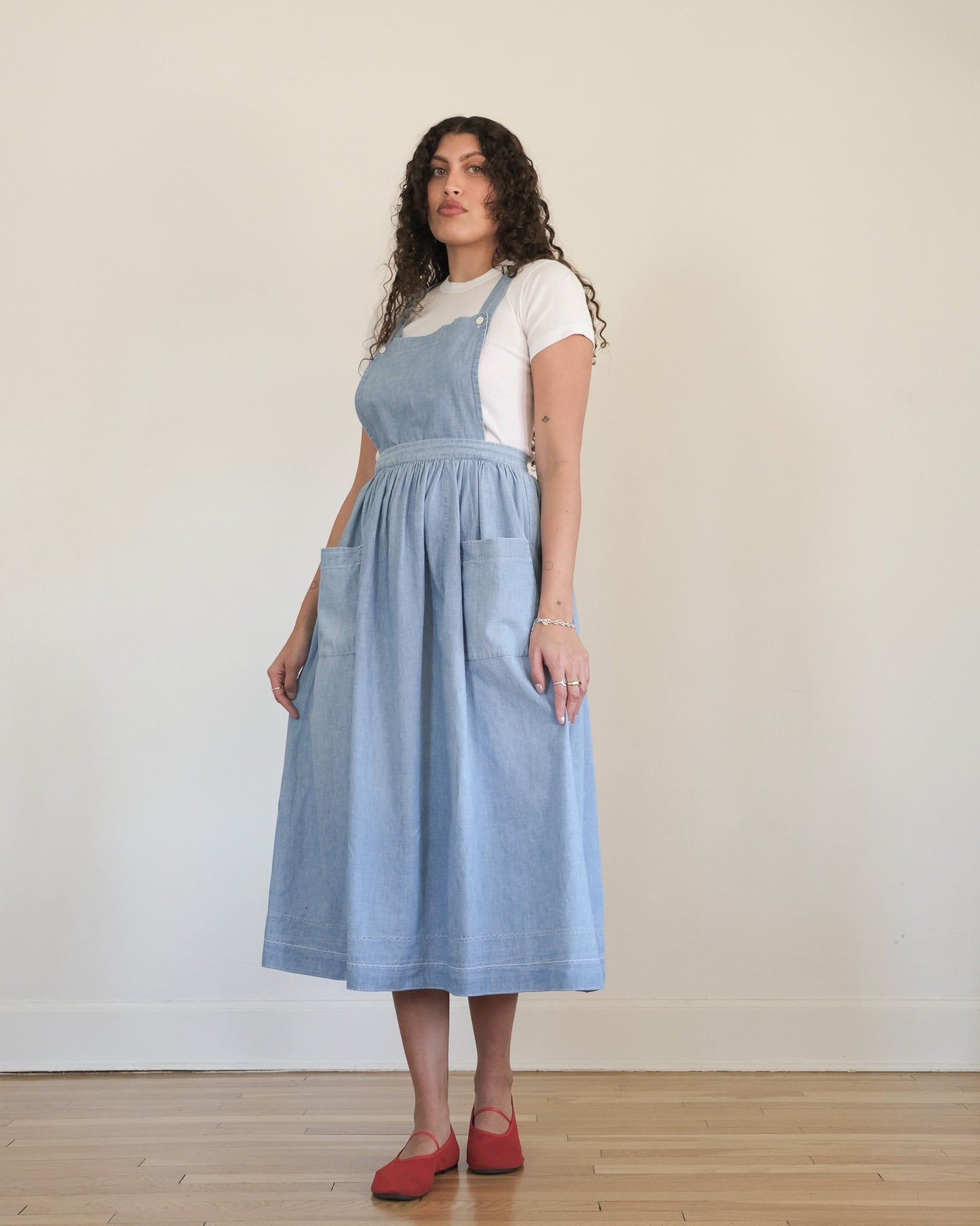 80s Ralph Lauren chambray pinafore apron dress