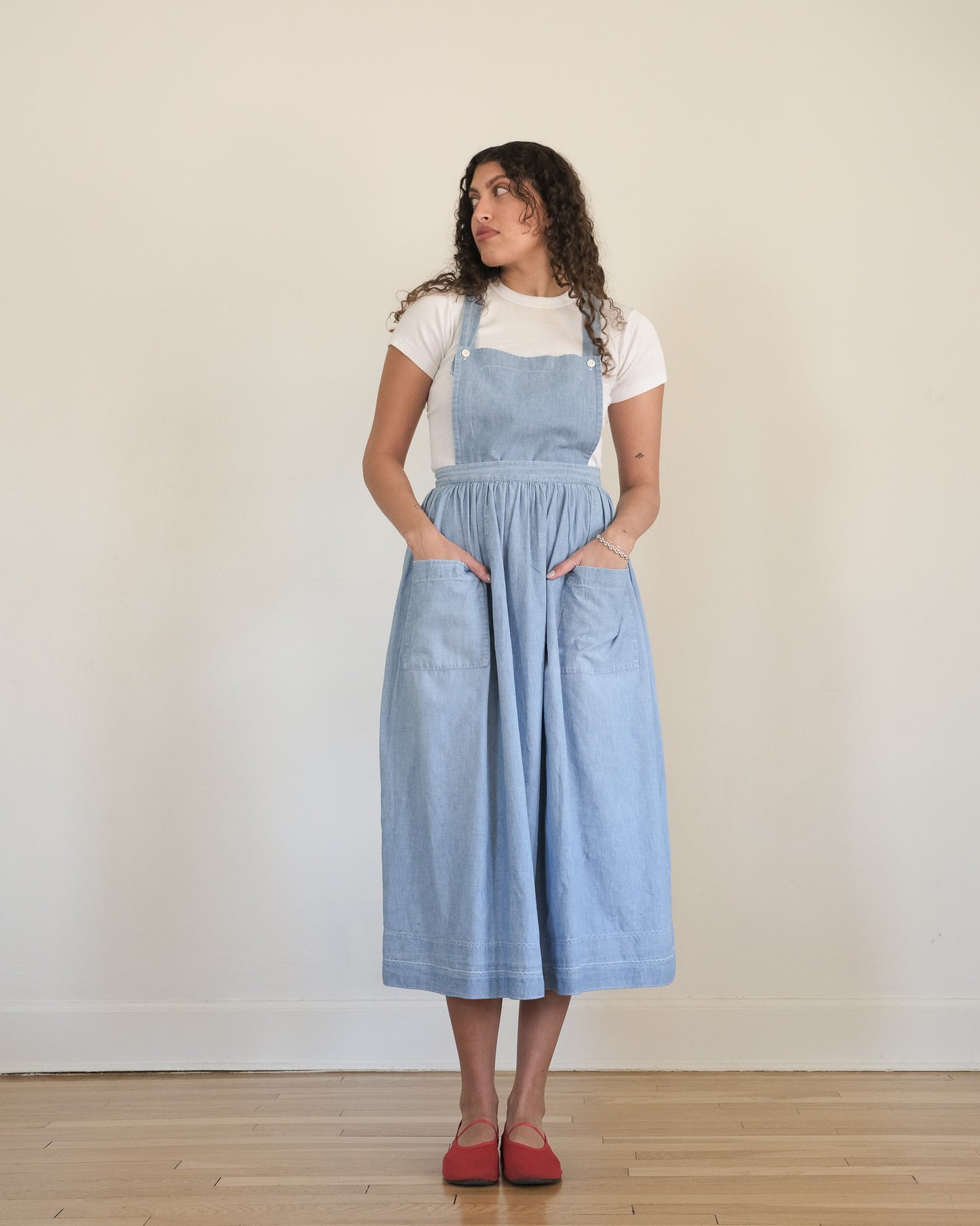 80s Ralph Lauren chambray pinafore apron dress