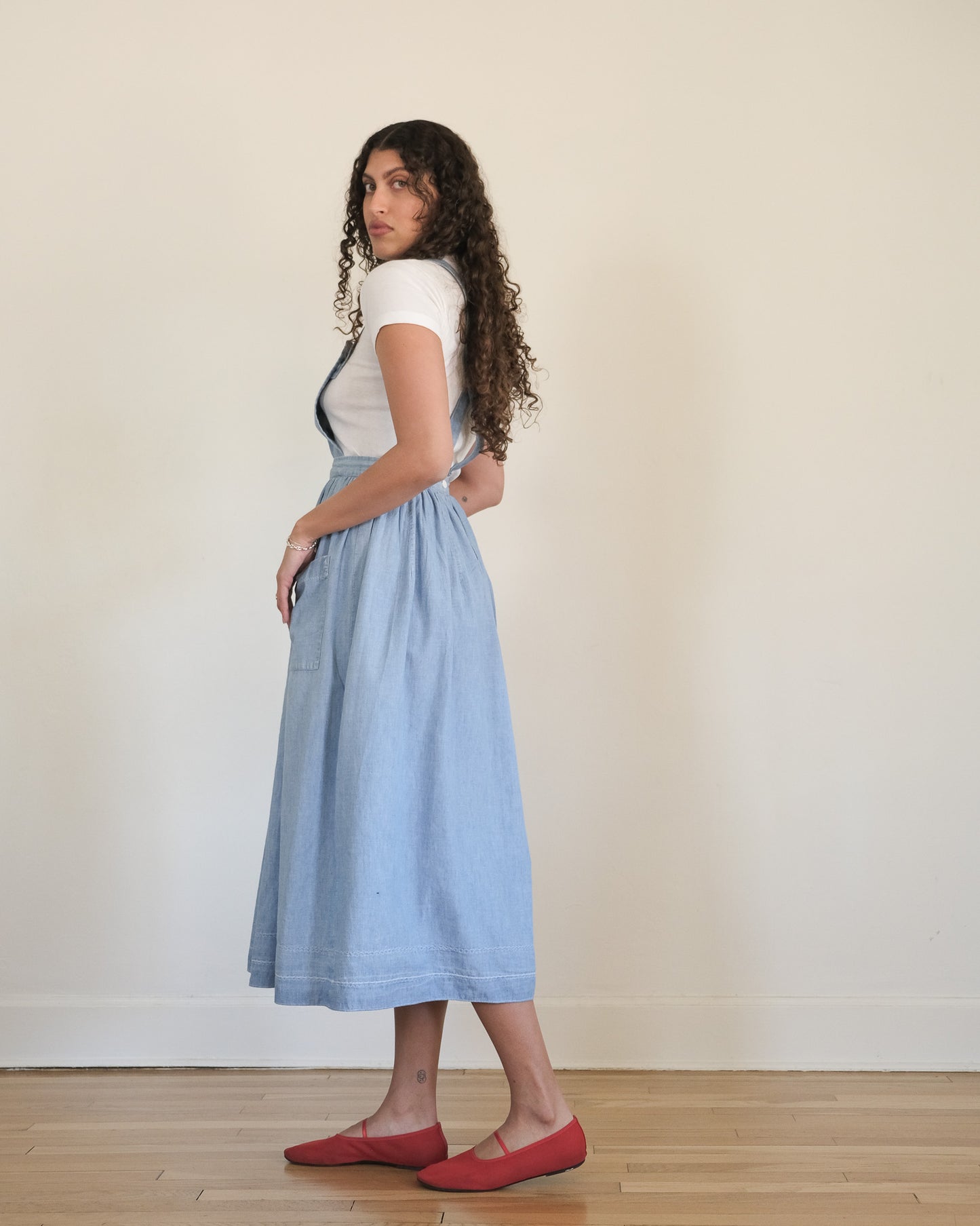 80s Ralph Lauren chambray pinafore apron dress