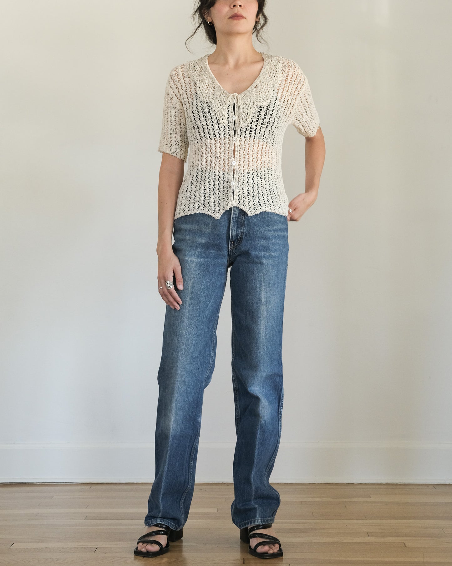 90s DKNY beaded linen cardigan