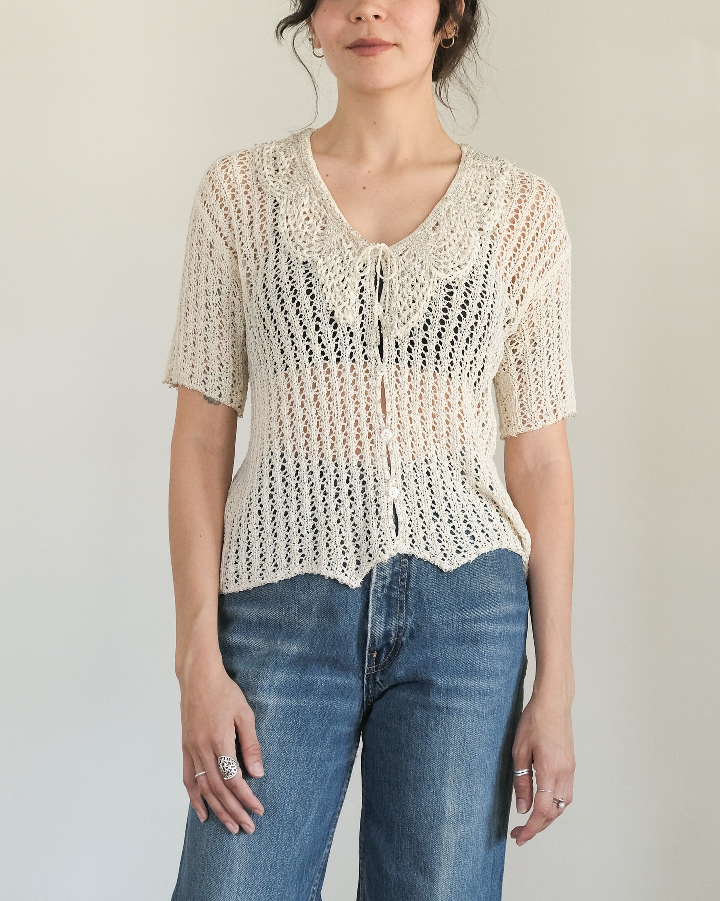 90s DKNY beaded linen cardigan