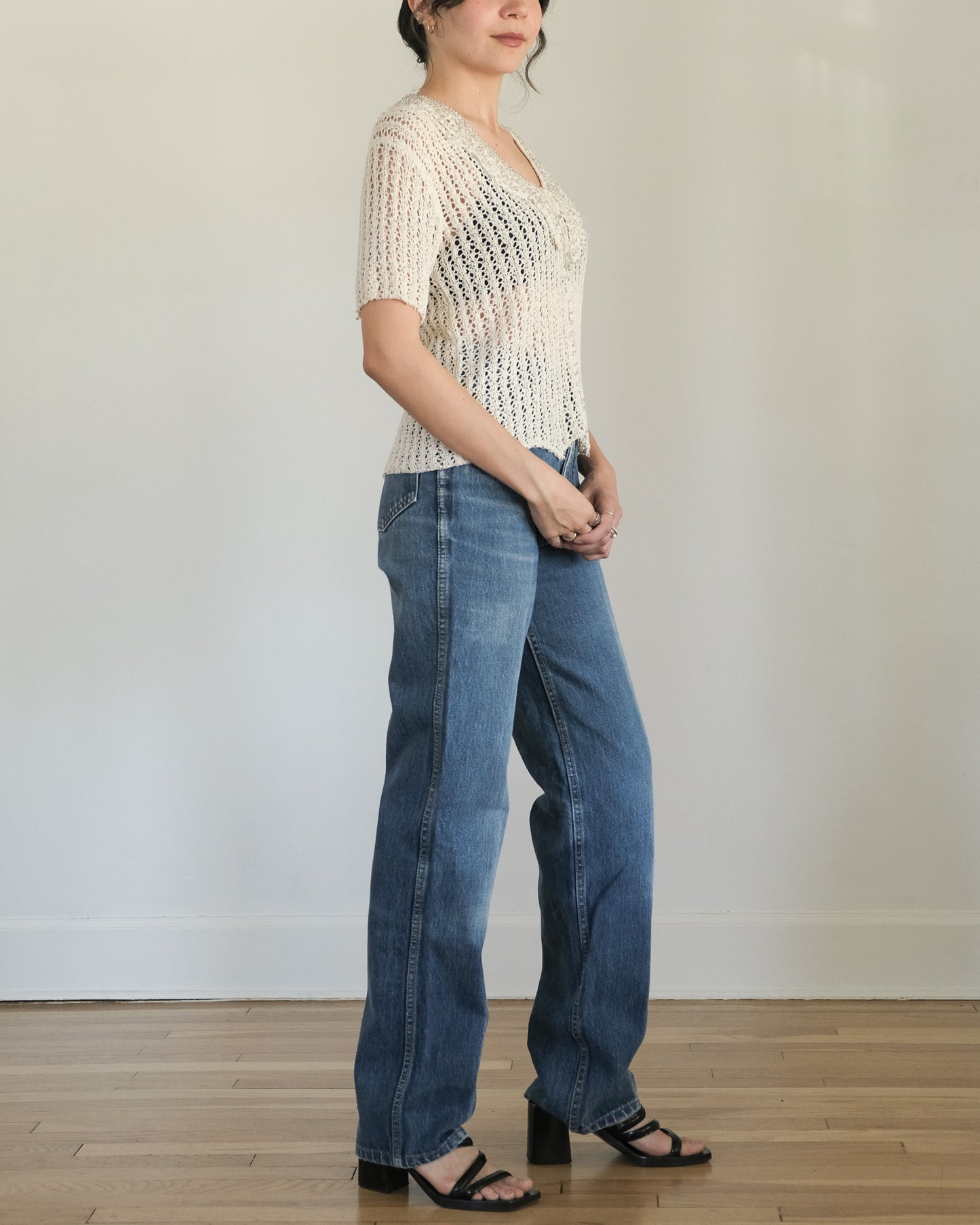 90s DKNY beaded linen cardigan
