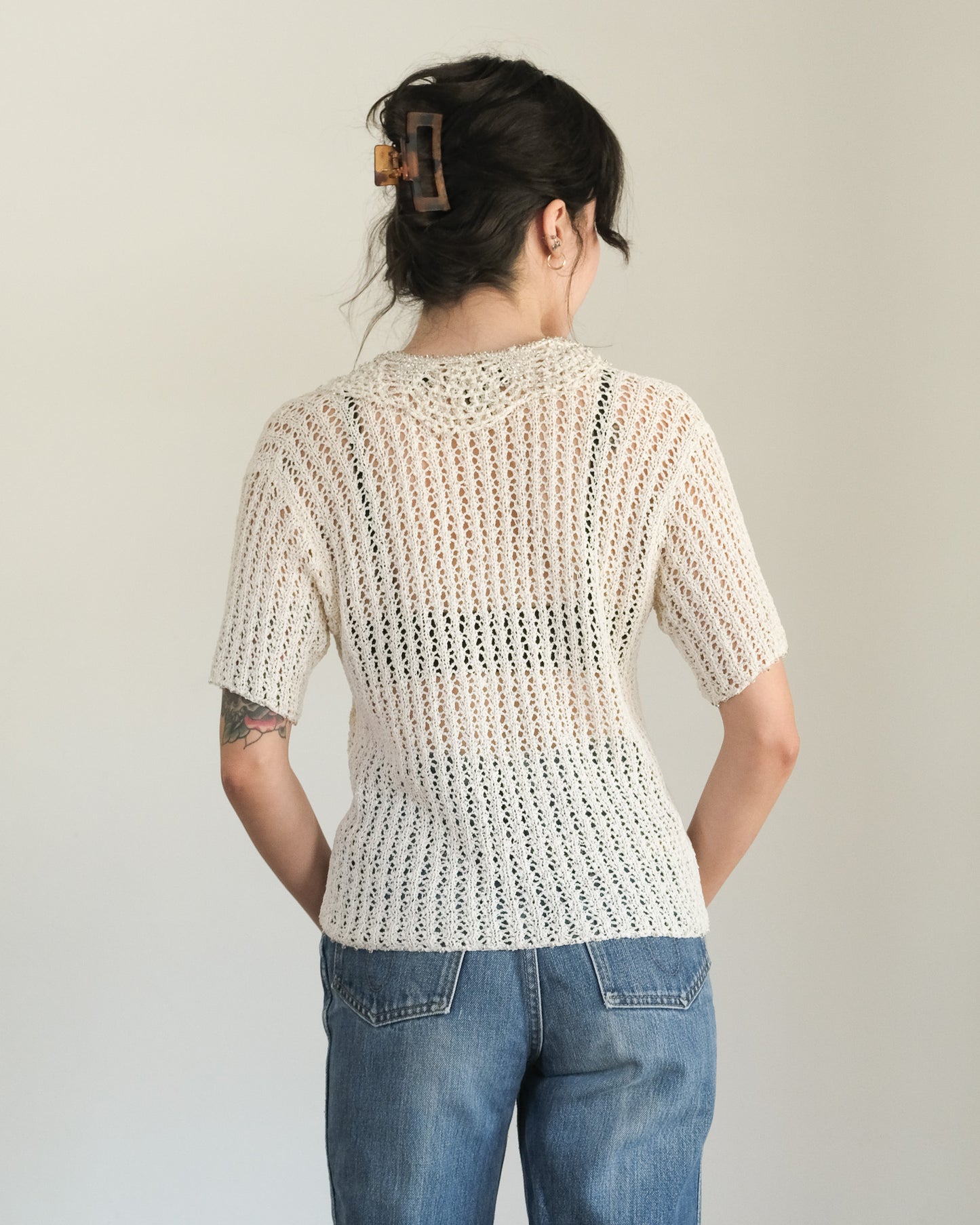 90s DKNY beaded linen cardigan