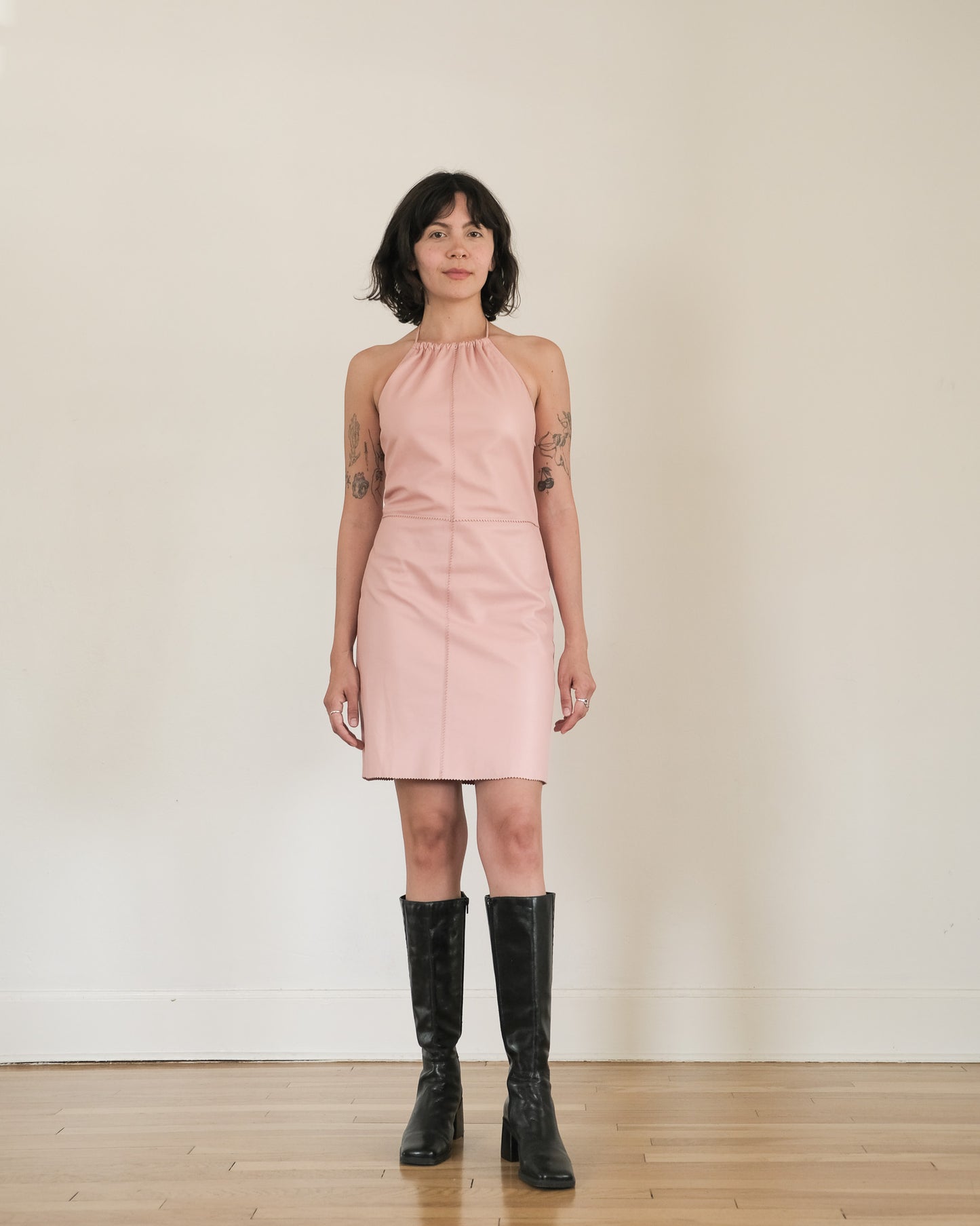 90s Cynthia Rowley leather halter dress