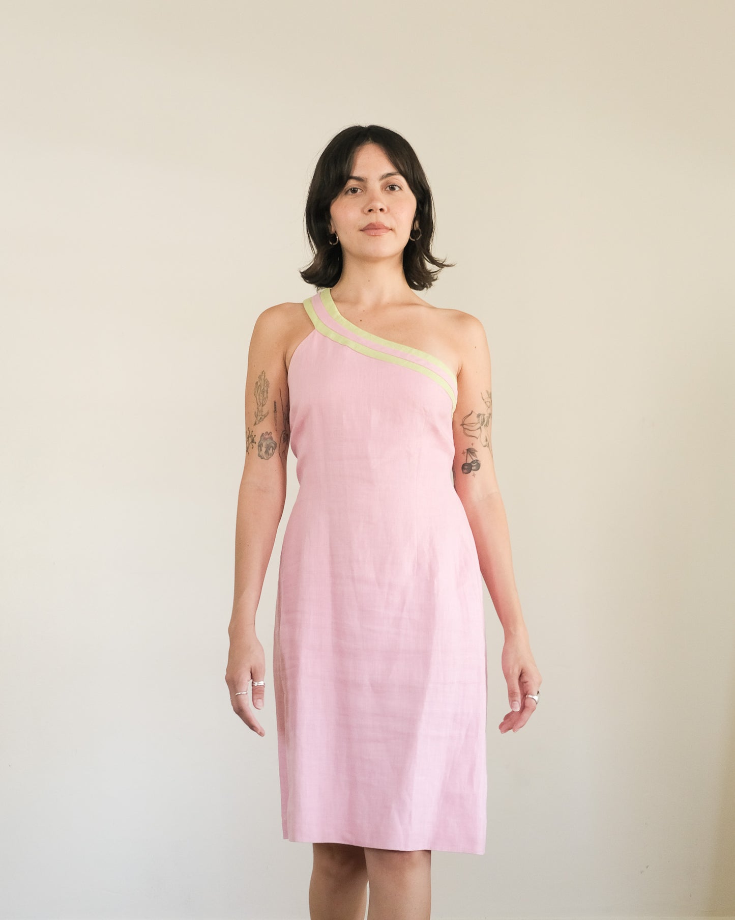 90s linen one-shoulder dress