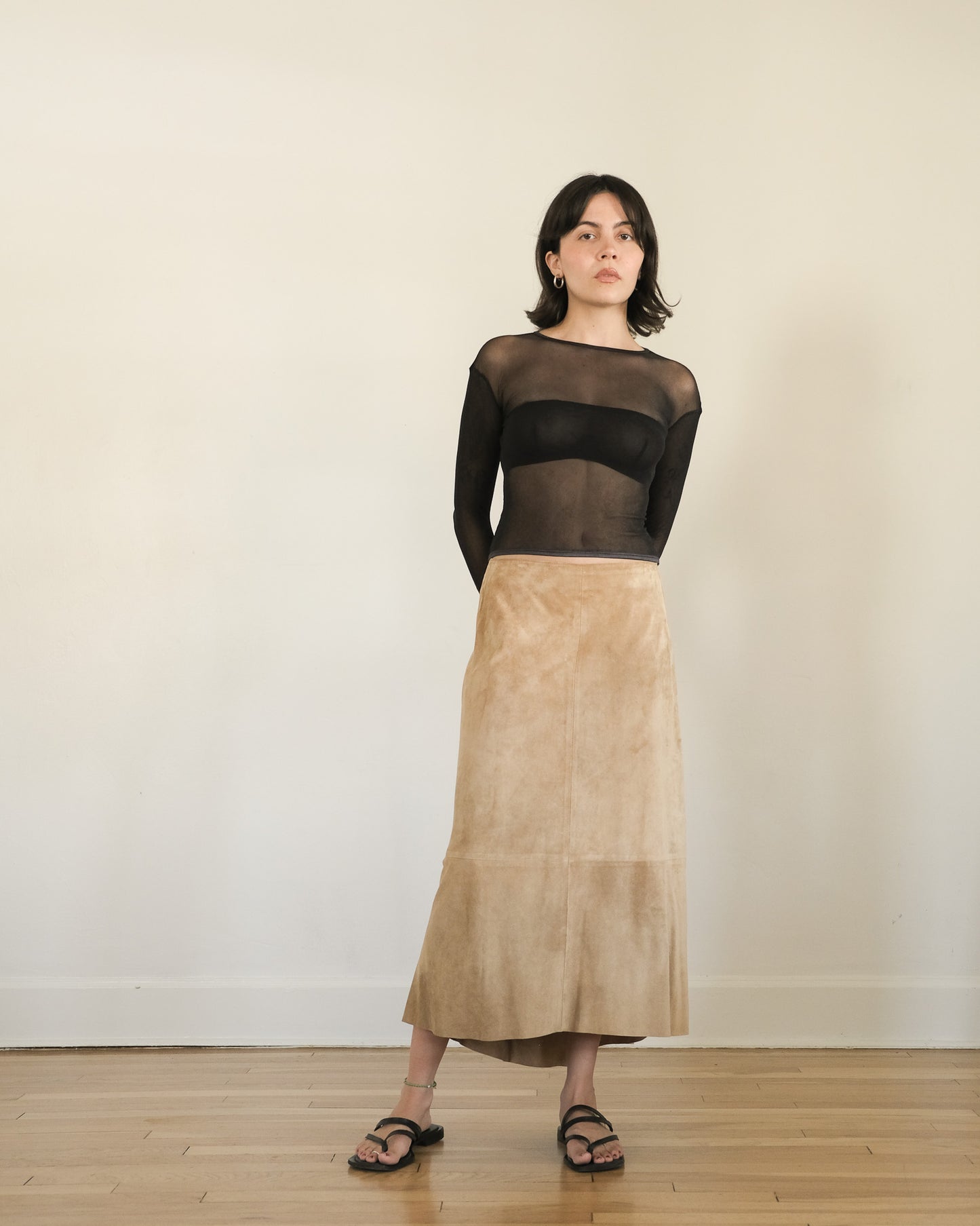 y2k DKNY suede midi skirt