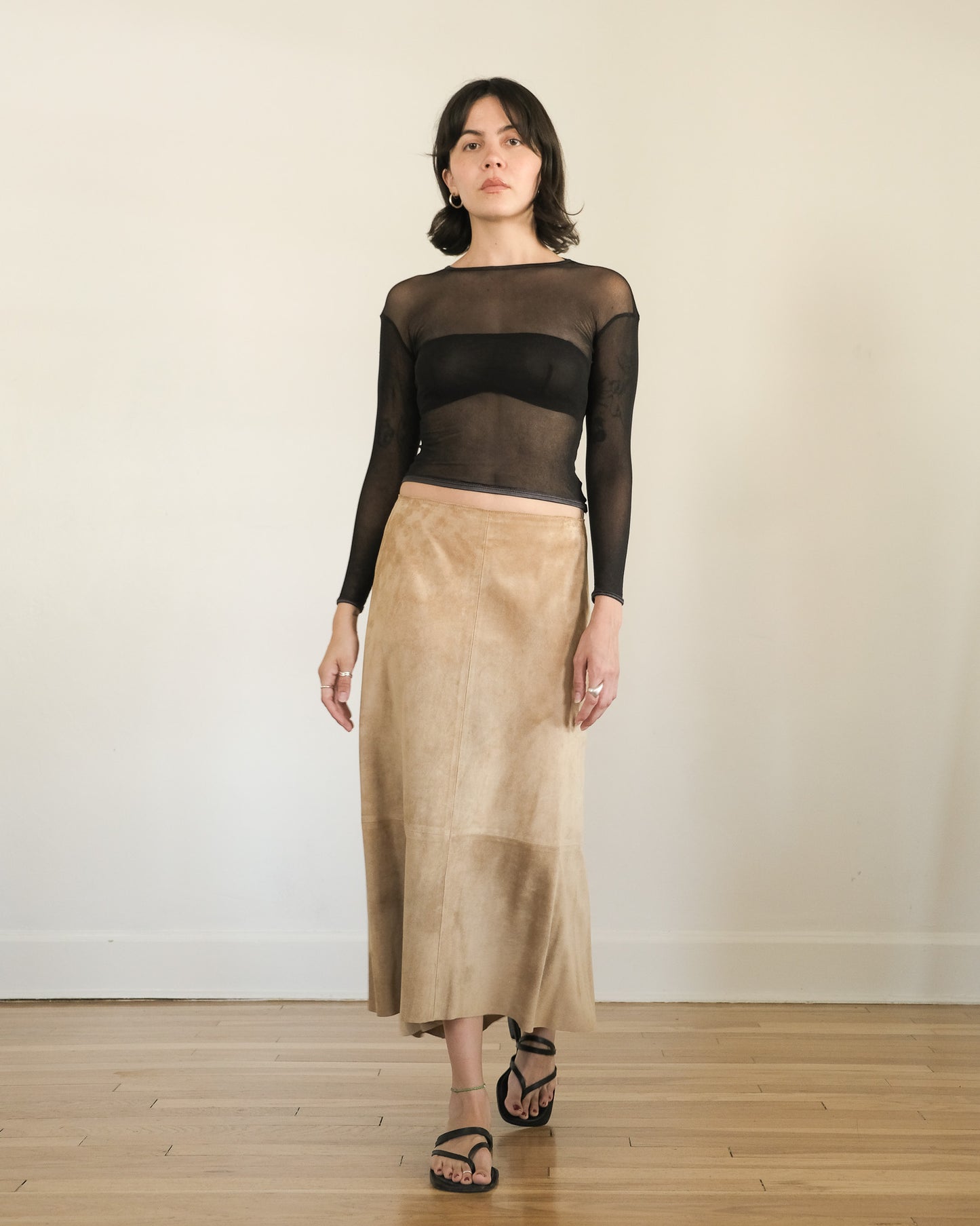 y2k DKNY suede midi skirt