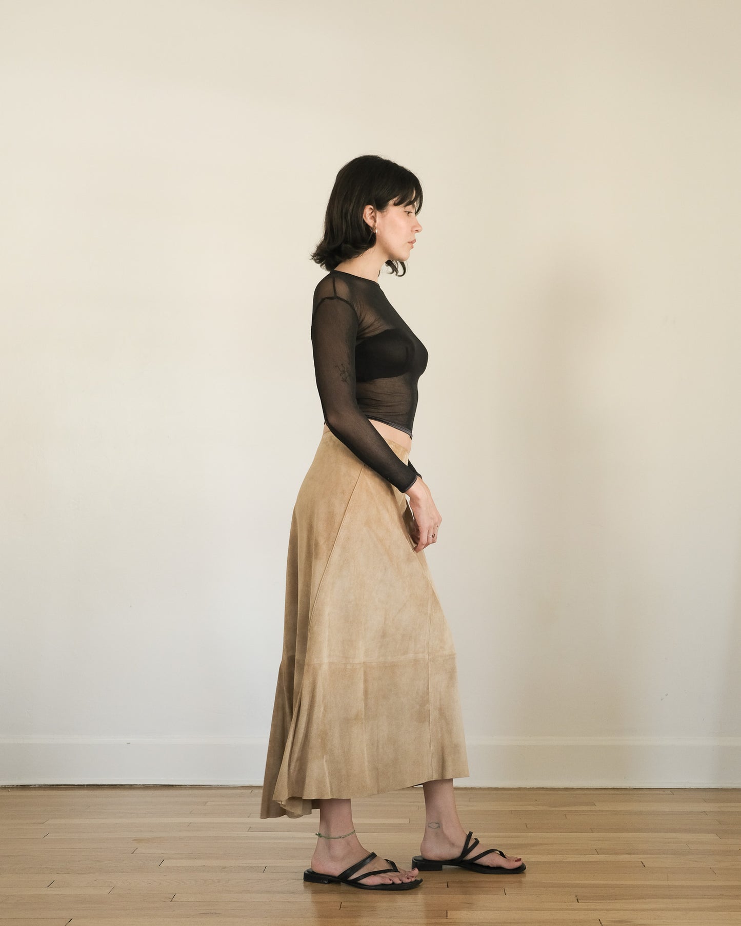 y2k DKNY suede midi skirt