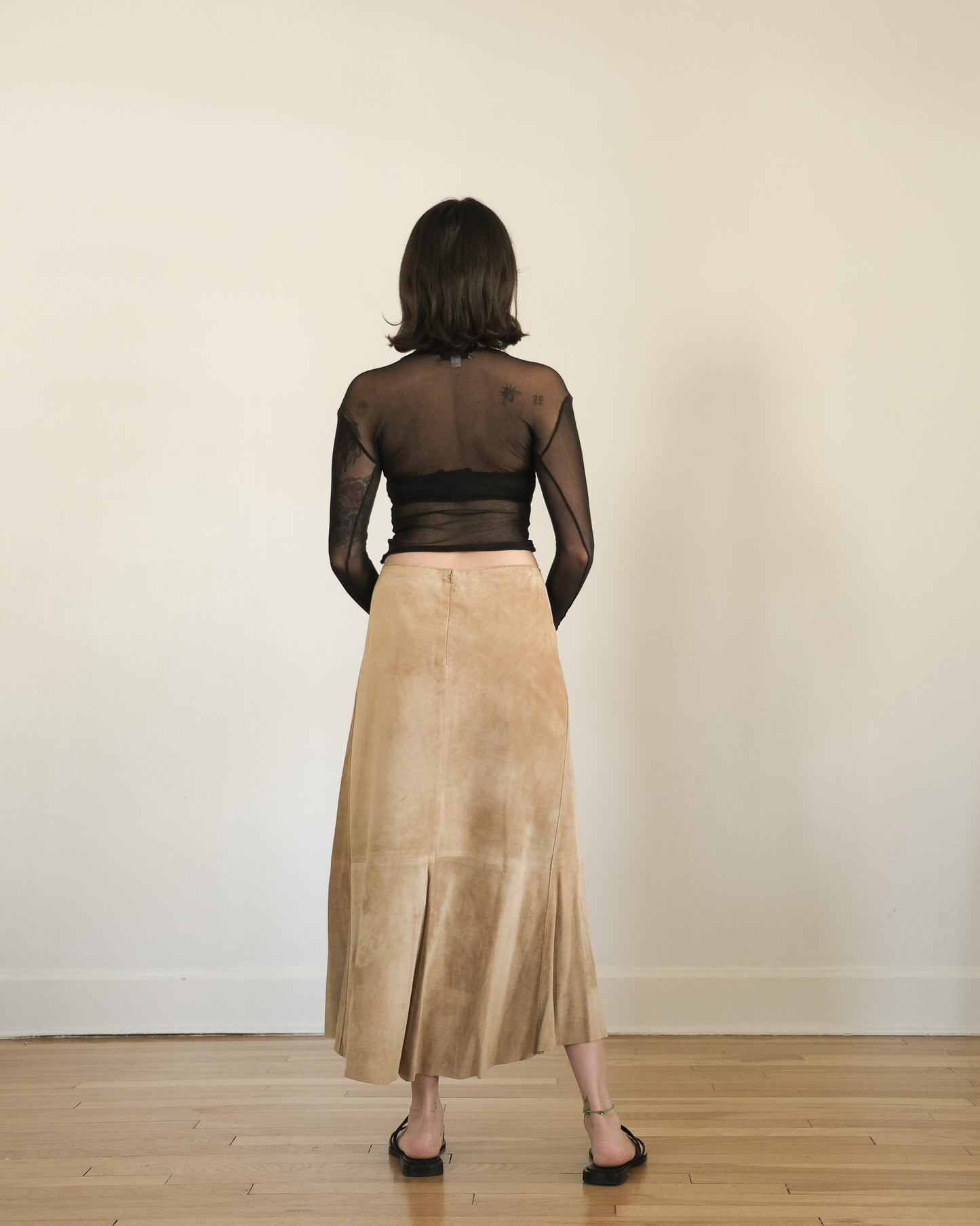 y2k DKNY suede midi skirt