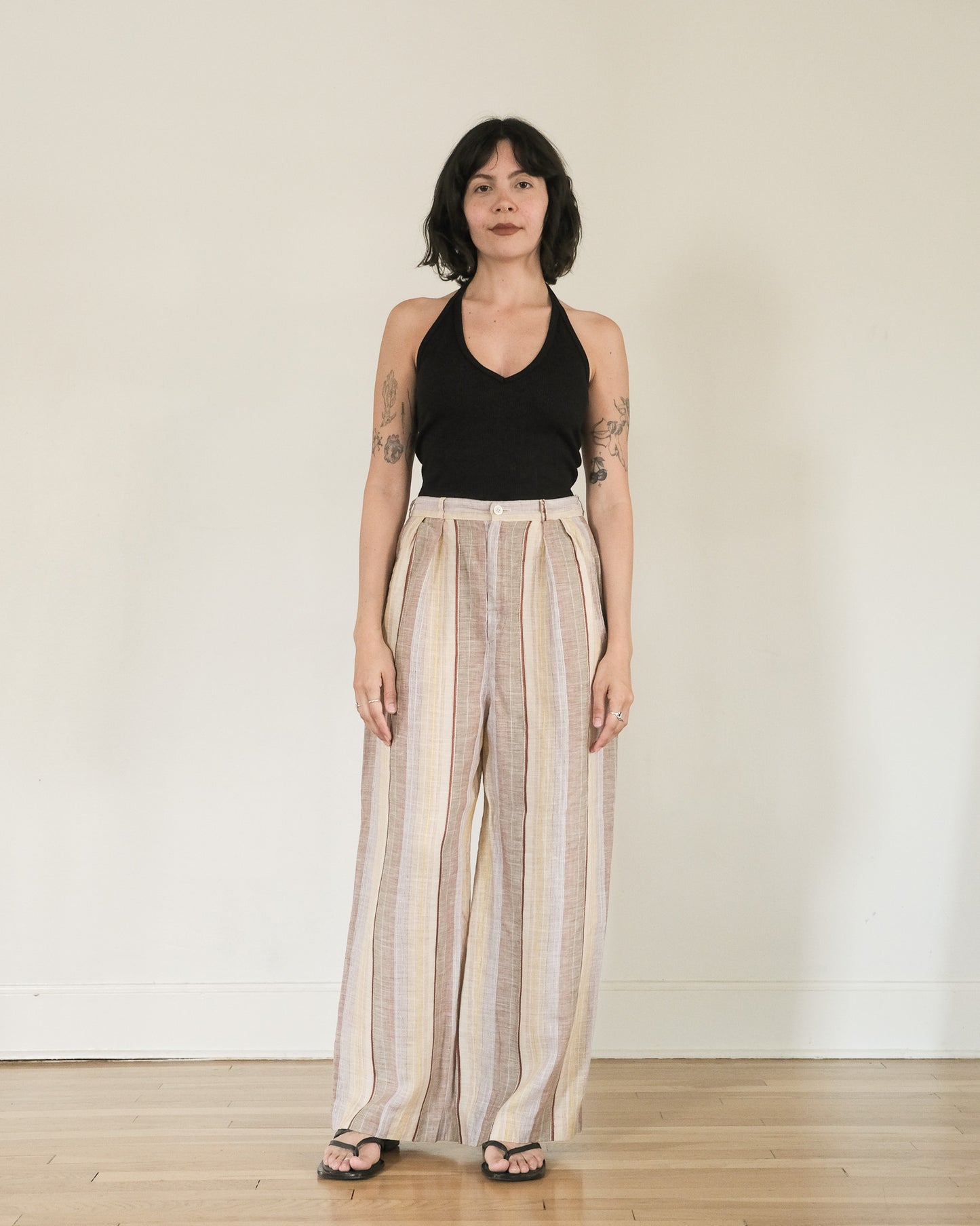 early Calvin Klein striped linen trousers