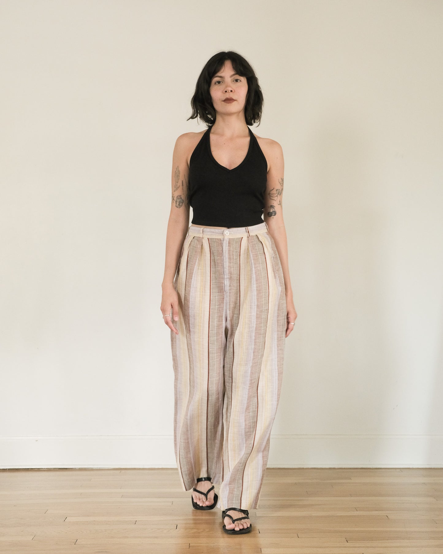 early Calvin Klein striped linen trousers