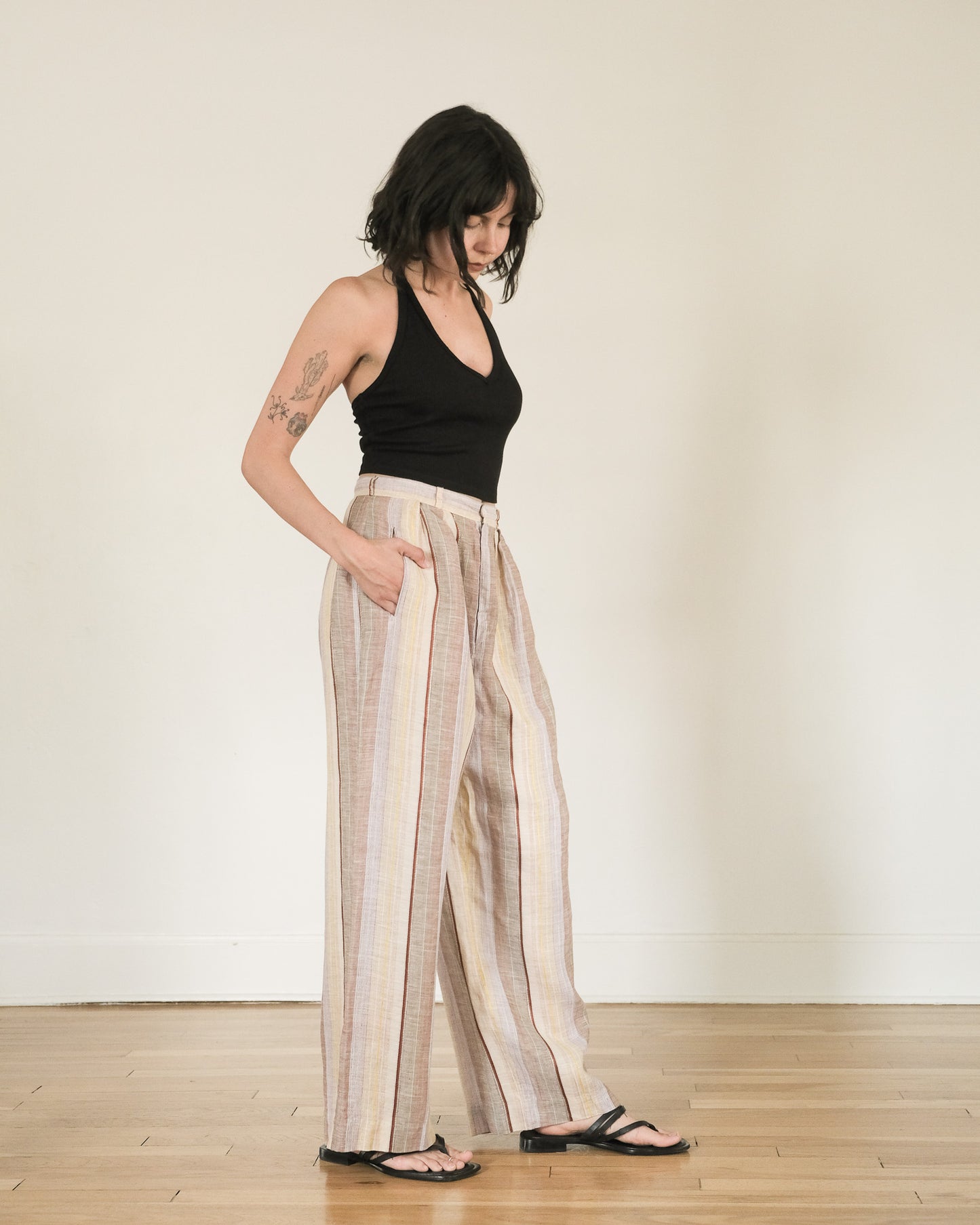 early Calvin Klein striped linen trousers
