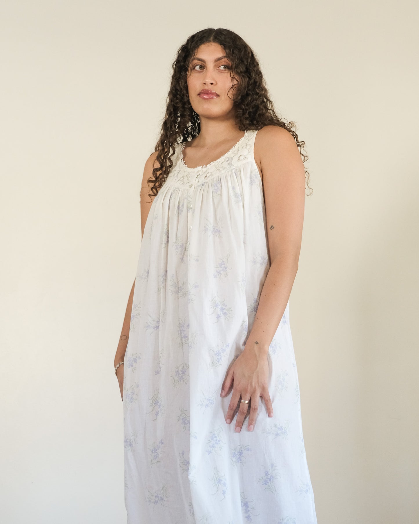 1995 Eileen West floral lace trim midi